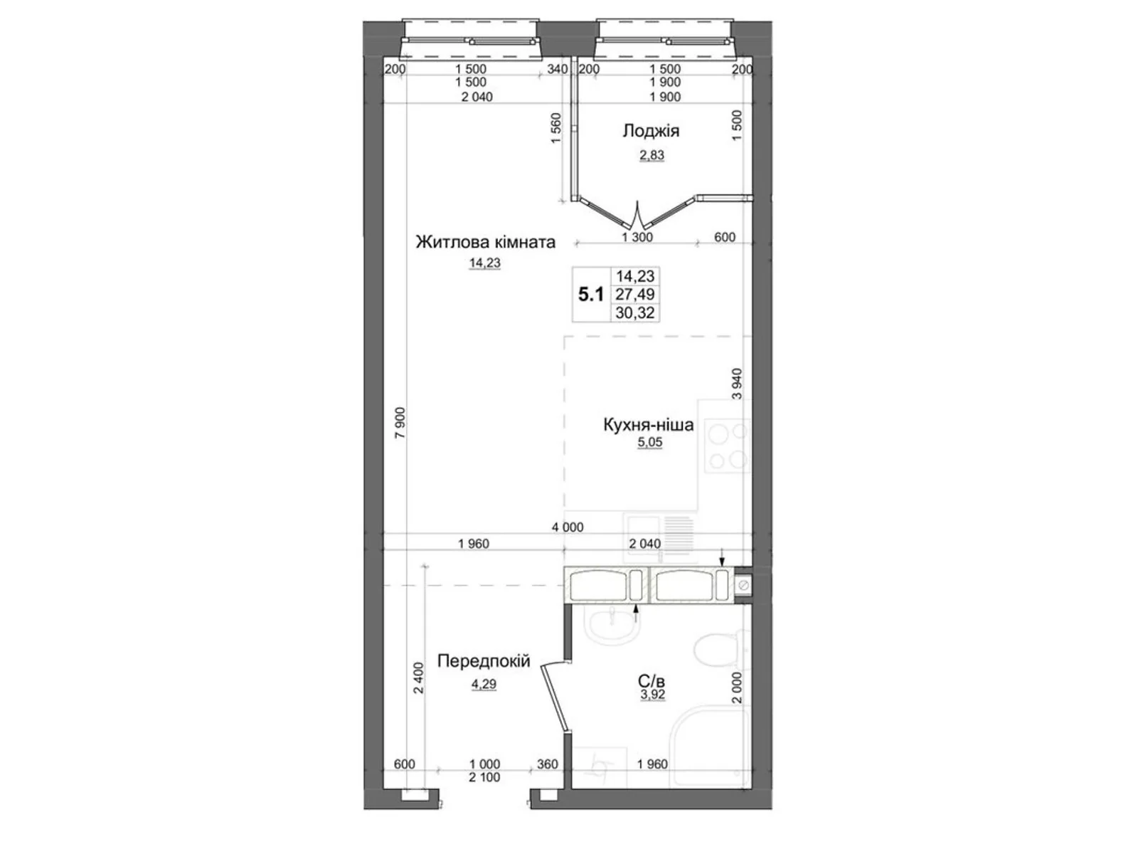 Продается 1-комнатная квартира 30.53 кв. м в Броварах, ул. Олимпийская, 41-49 - фото 1