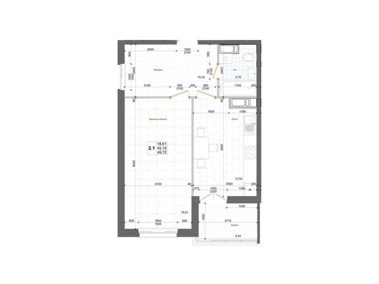 Продается 1-комнатная квартира 49.72 кв. м в, цена: 42924 $ - фото 1
