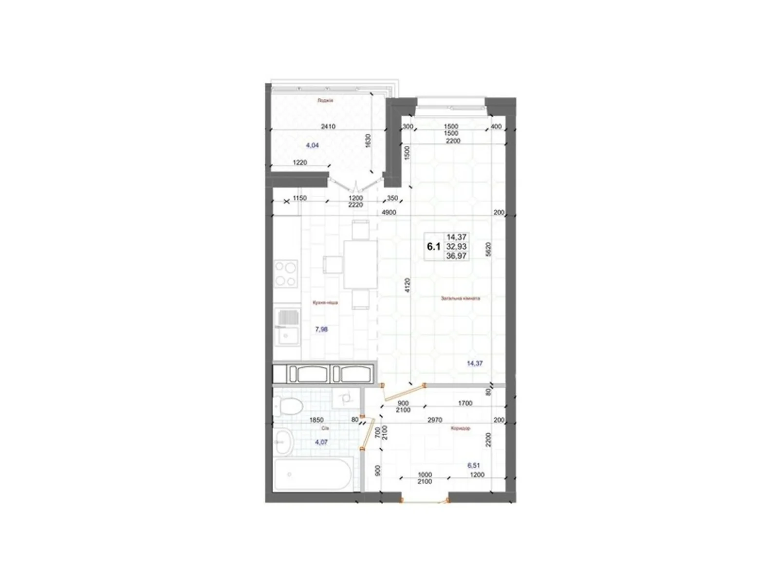 Продается 1-комнатная квартира 36.97 кв. м в, цена: 32094 $ - фото 1