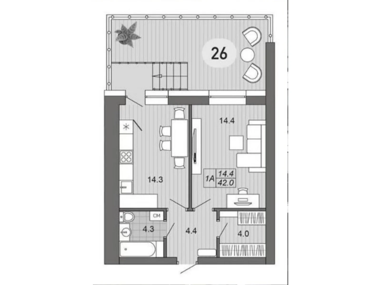 Продается 1-комнатная квартира 42 кв. м в Струмовке, цена: 40320 $ - фото 1