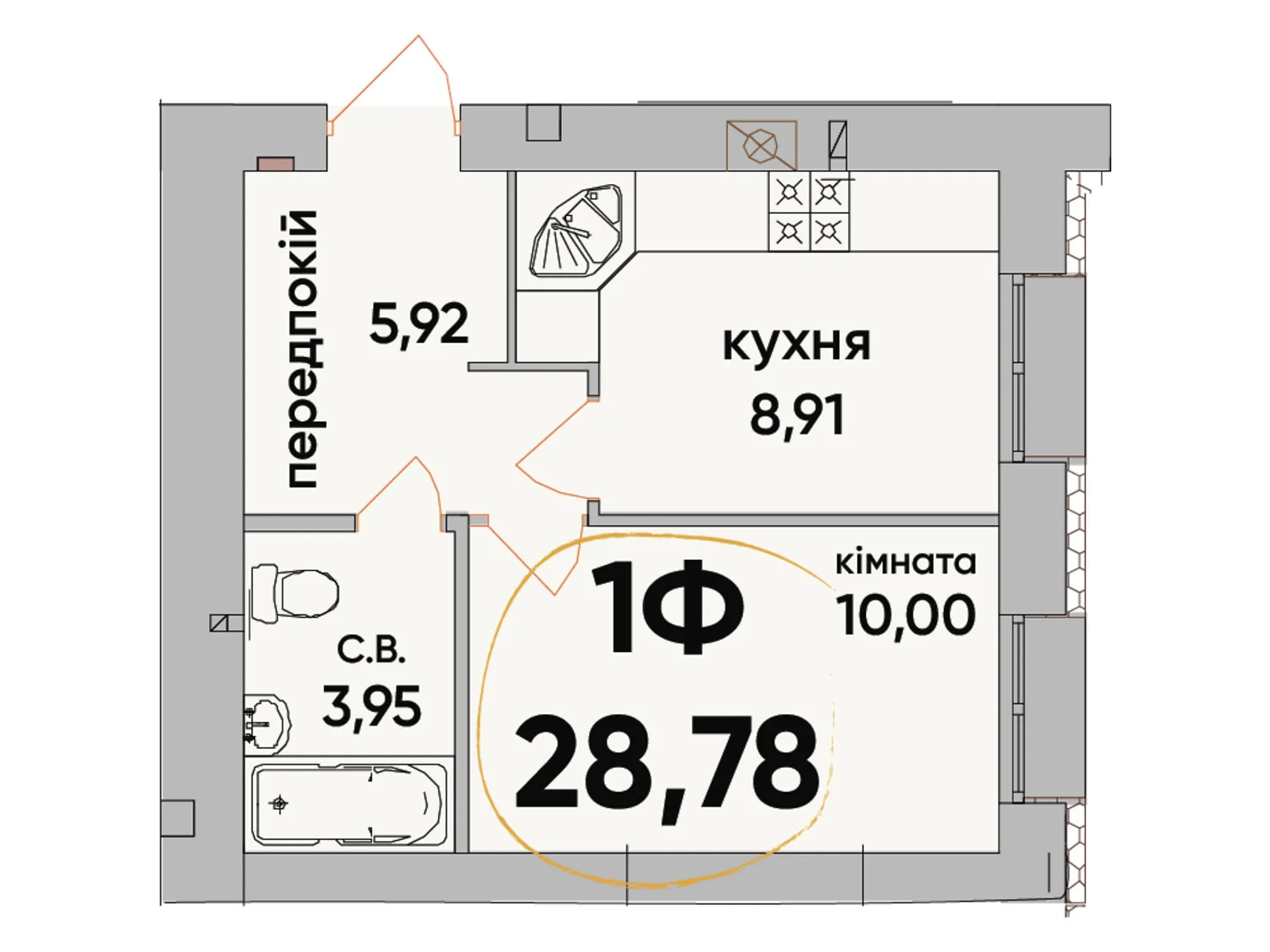 Продается 1-комнатная квартира 28.78 кв. м в Буче, ул. Ивана Кожедуба, 8 - фото 1