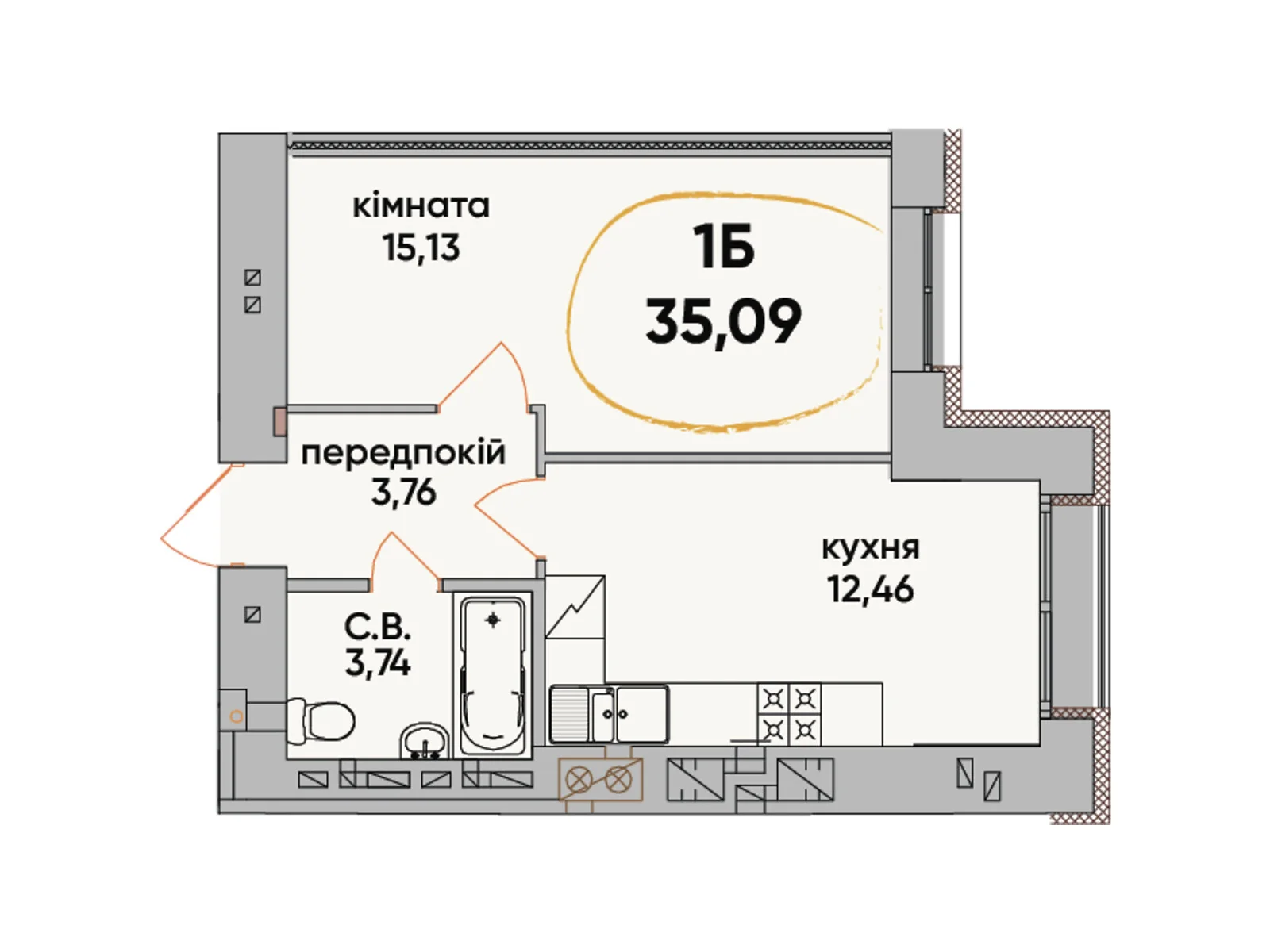 Продается 1-комнатная квартира 35.09 кв. м в Буче, ул. Ивана Кожедуба, 8 - фото 1