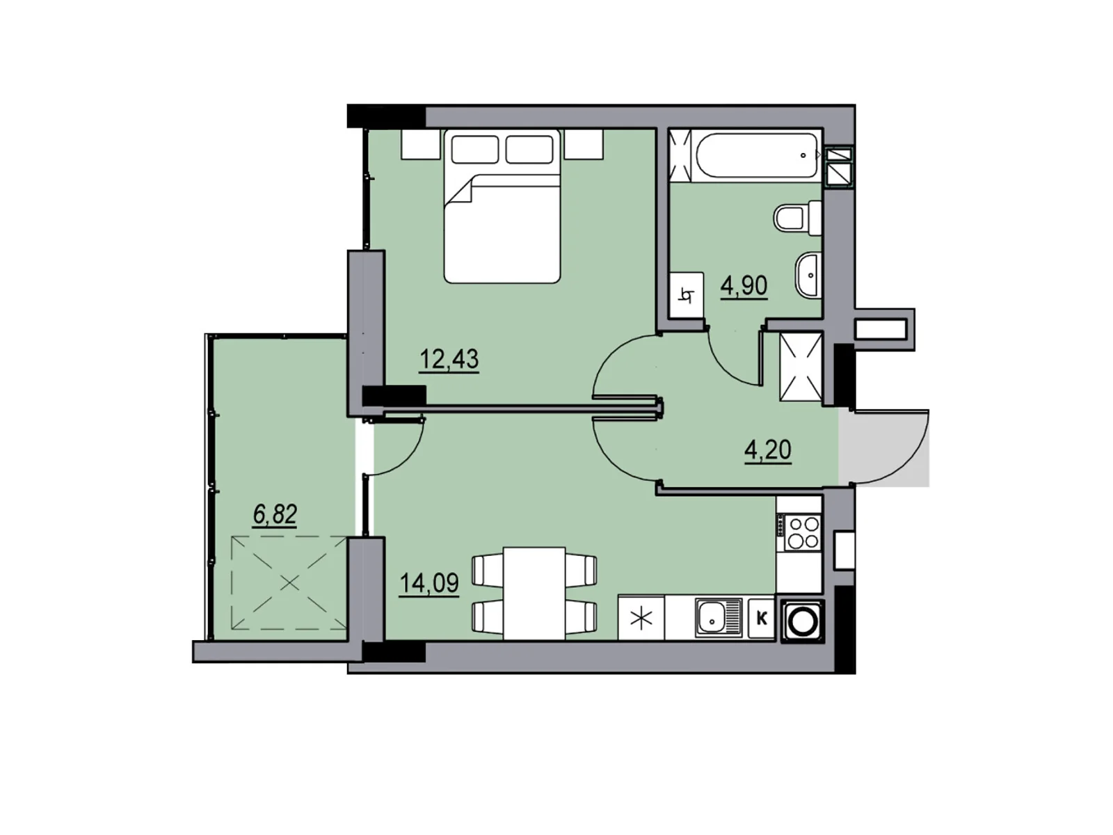 Продается 1-комнатная квартира 42.44 кв. м в Львове, ул. Мундяк, 5 - фото 1