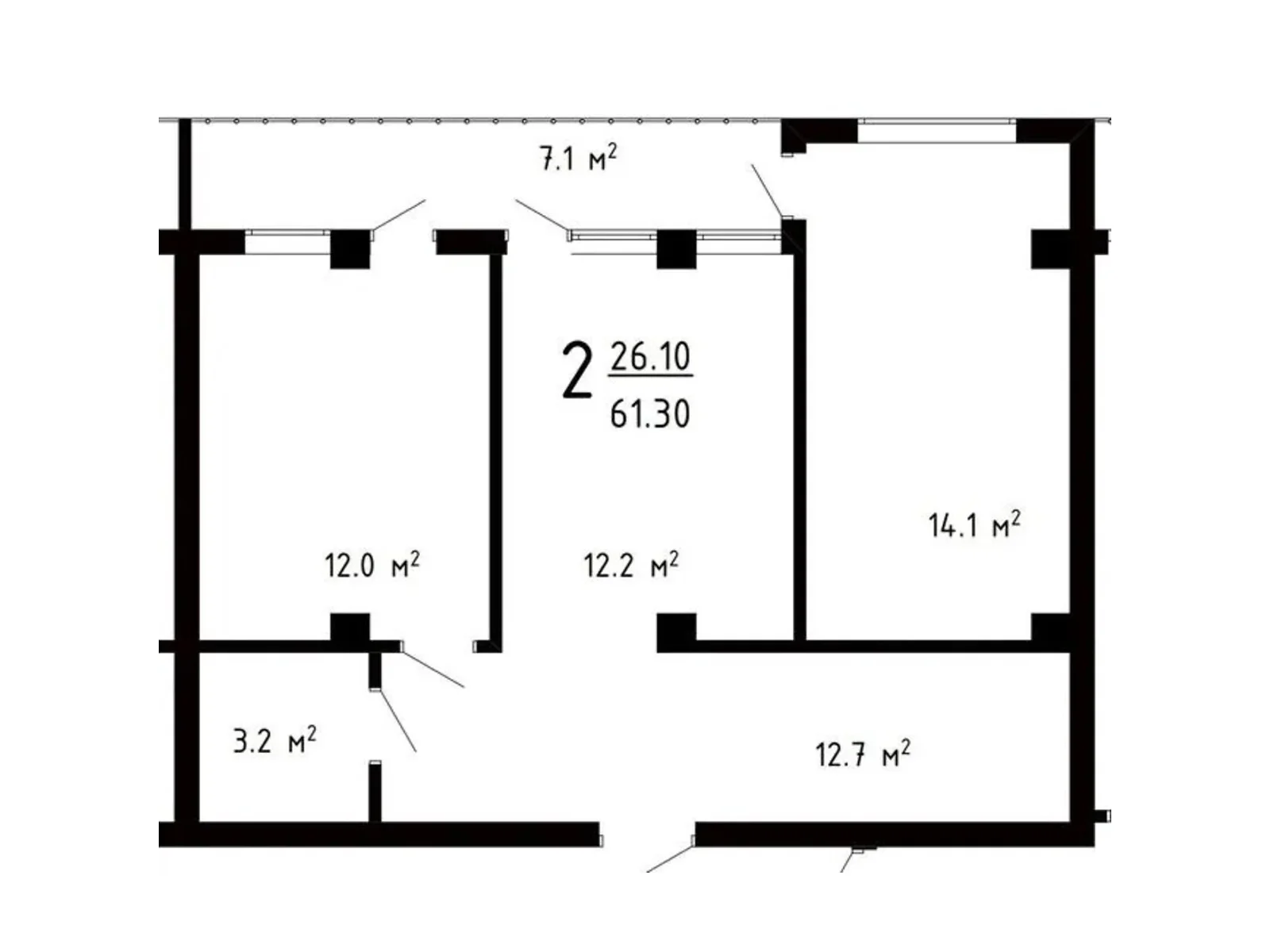 Продается 2-комнатная квартира 61.3 кв. м в Годилове, цена: 64365 $ - фото 1