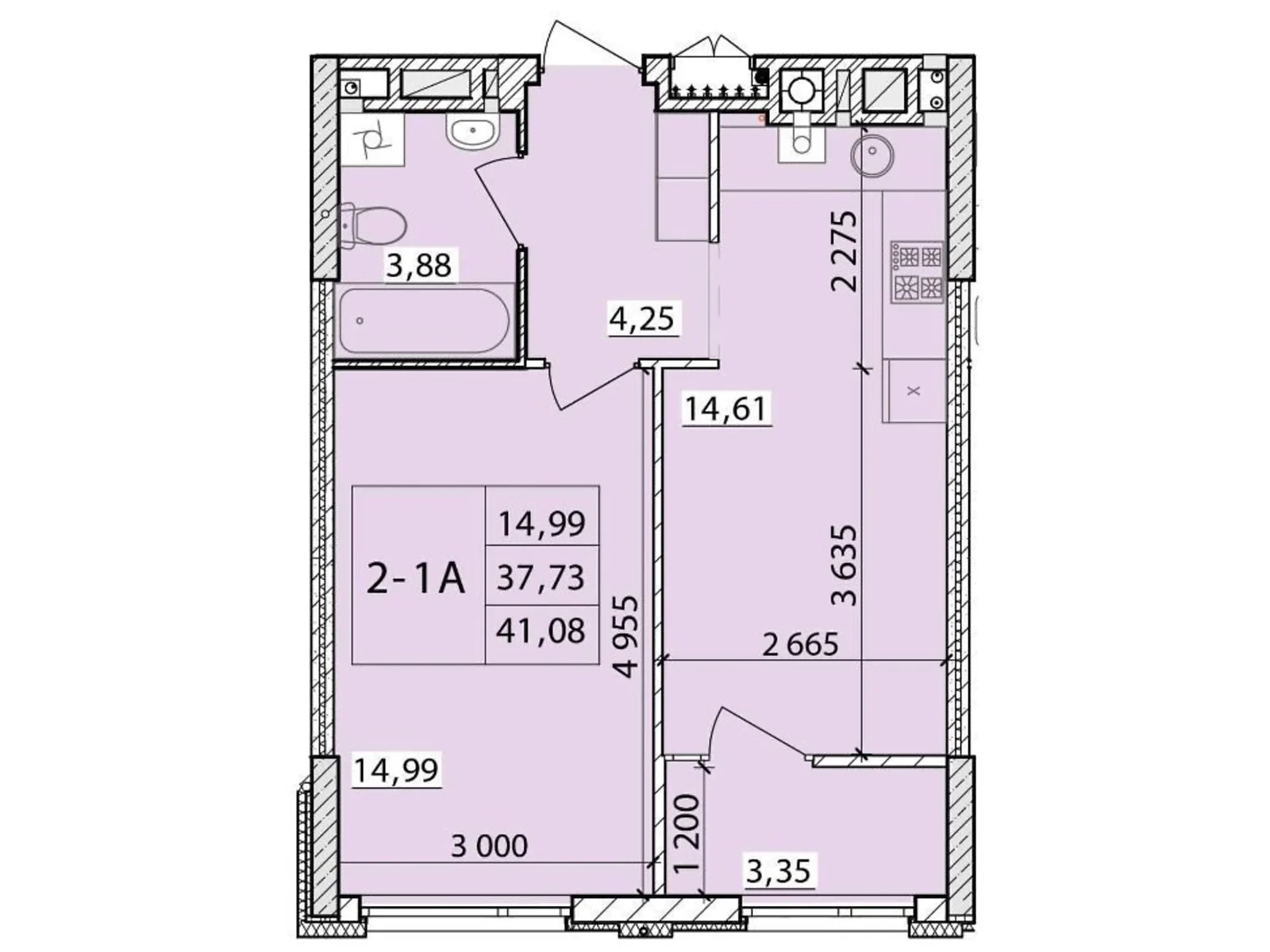 Продается 1-комнатная квартира 41.08 кв. м в Чернигове - фото 1