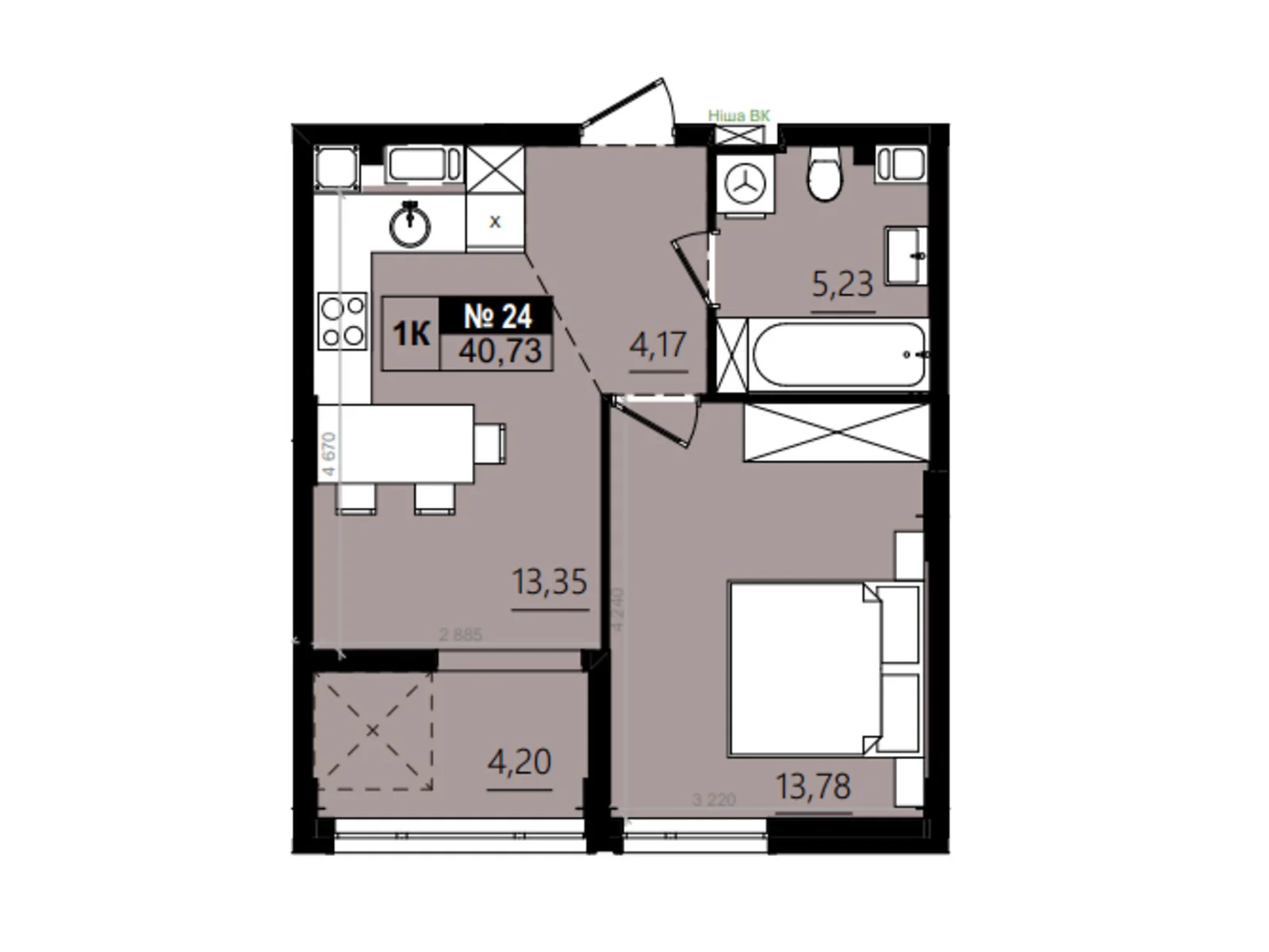 Продается 1-комнатная квартира 40.73 кв. м в Солонке, цена: 38694 $ - фото 1