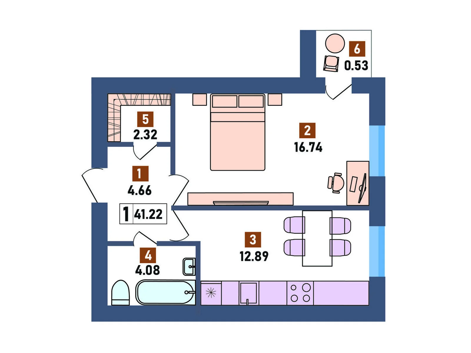 Продается 1-комнатная квартира 41.22 кв. м в Липинах - фото 1