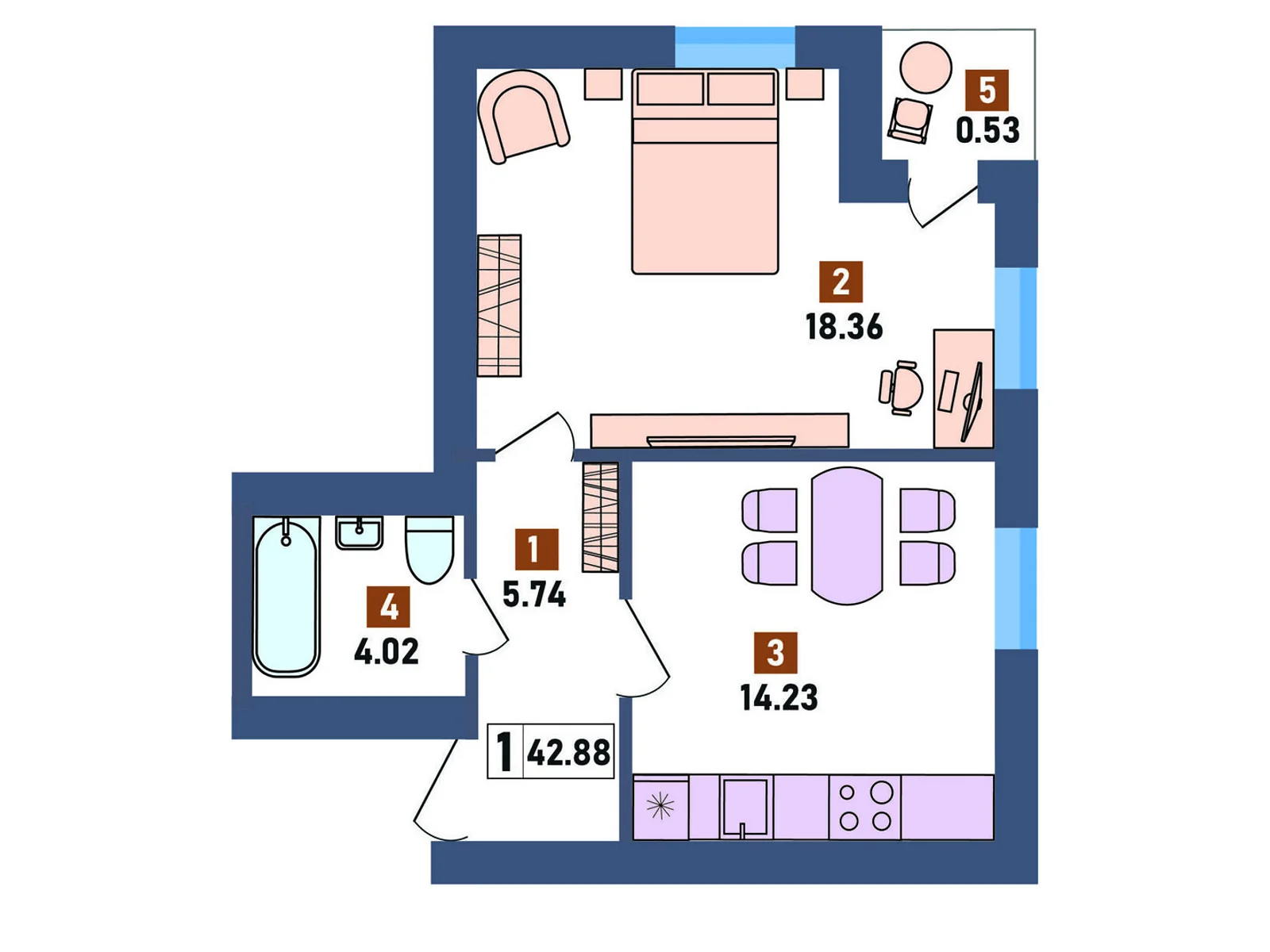Продается 1-комнатная квартира 42.88 кв. м в Липинах, ул. Владимира Князя, 22А - фото 1