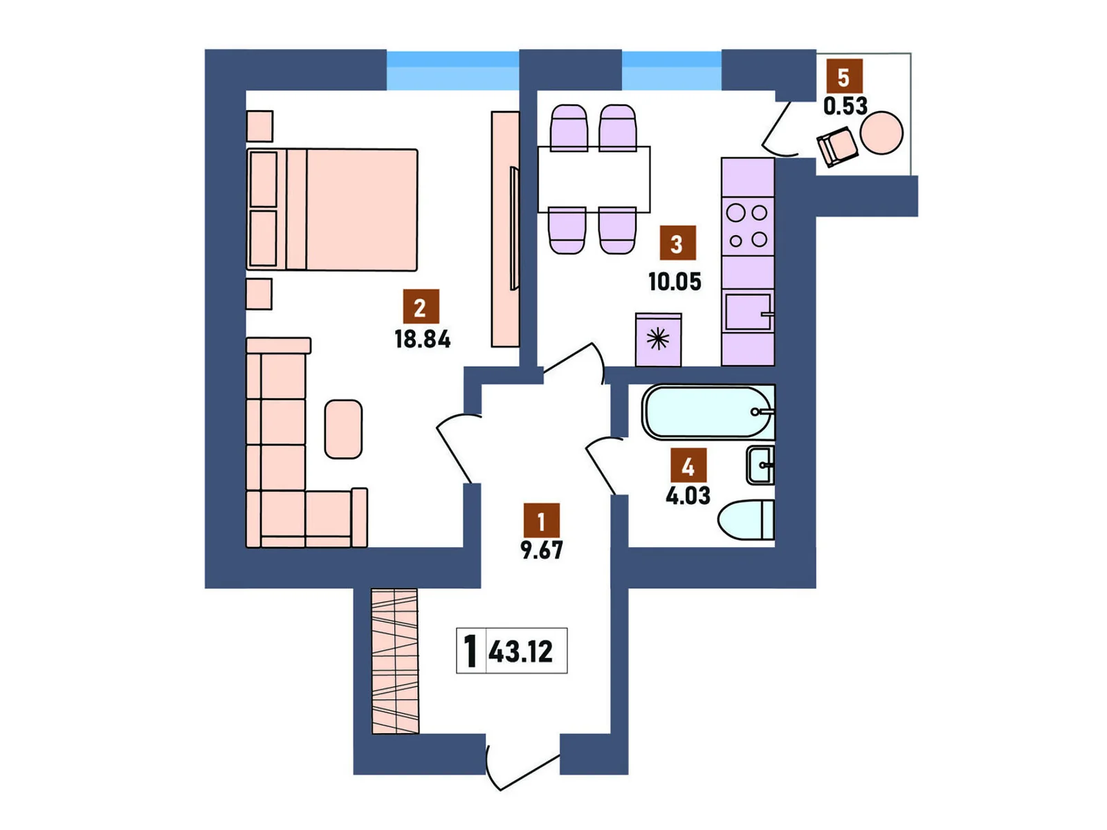 Продается 1-комнатная квартира 43.12 кв. м в Липинах - фото 1