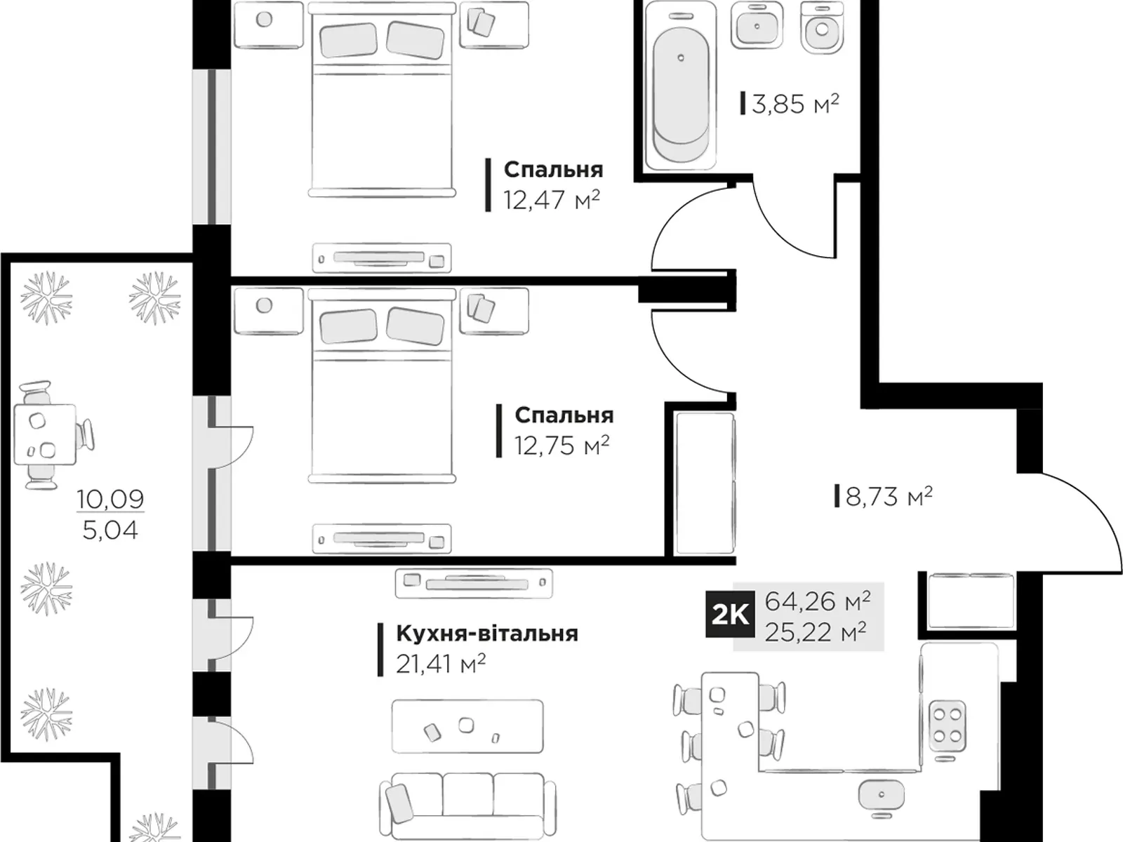 Продается 2-комнатная квартира 64.26 кв. м в Винниках - фото 3