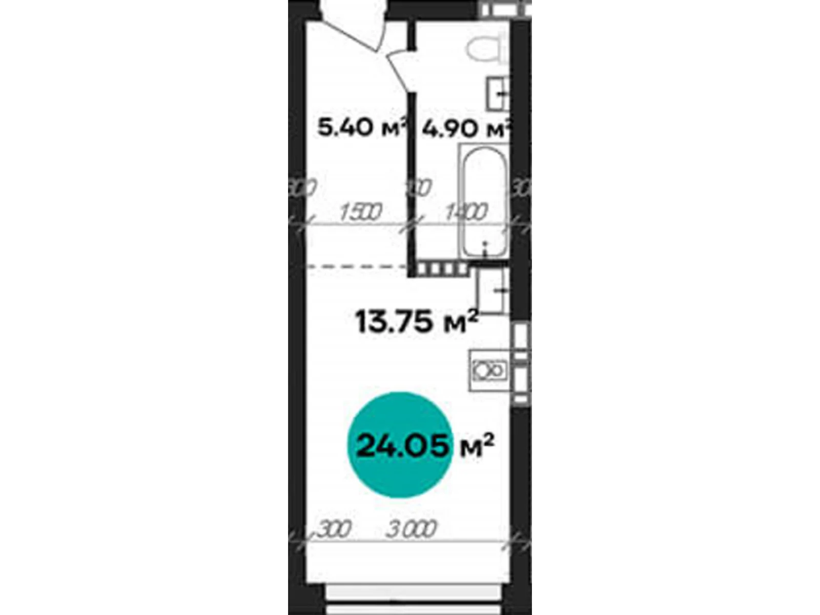 Продается 1-комнатная квартира 24.05 кв. м в Полтаве, цена: 33670 $ - фото 1