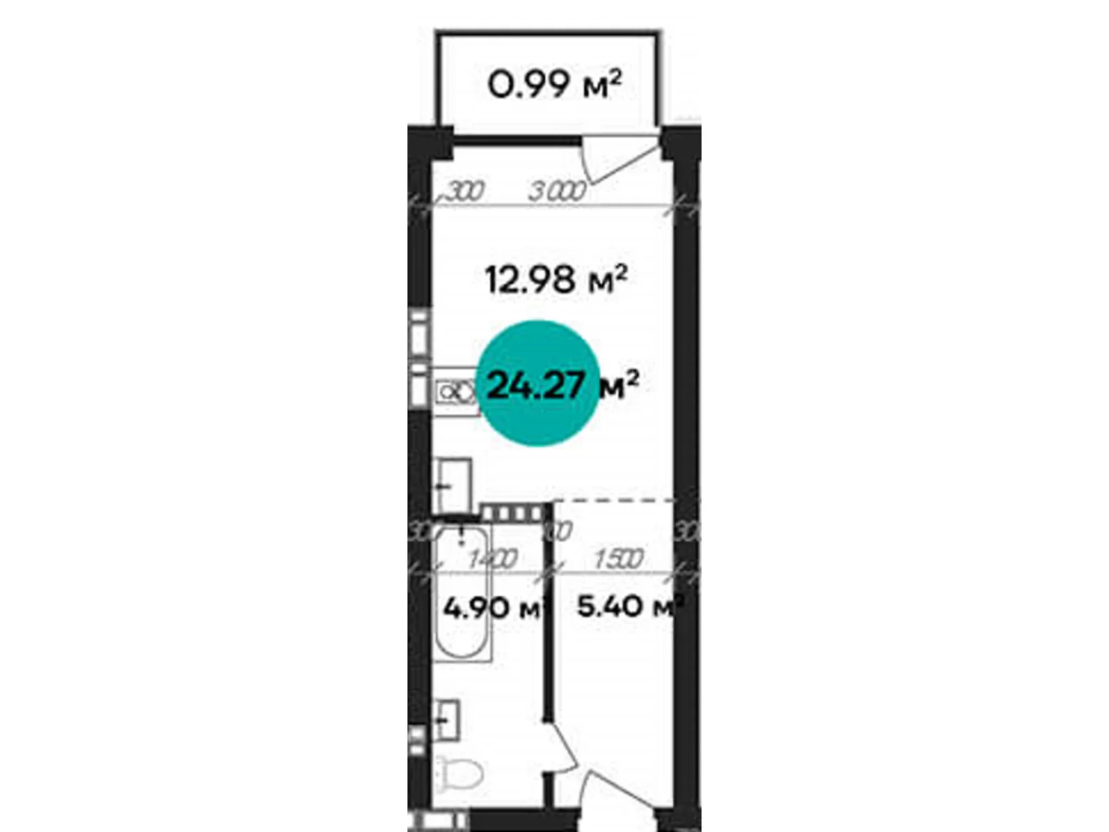 Продается 1-комнатная квартира 24.27 кв. м в Полтаве, цена: 29124 $ - фото 1