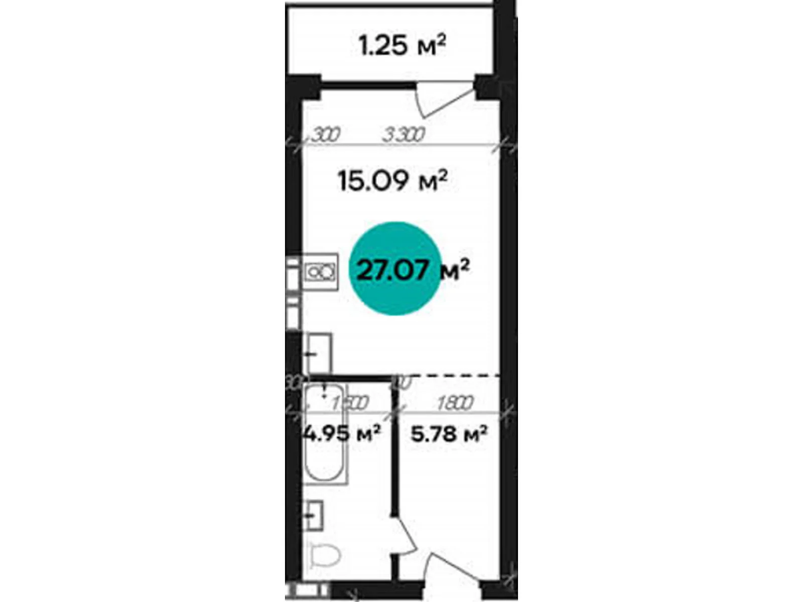 Продається 1-кімнатна квартира 27.07 кв. м у Полтаві, цена: 32484 $ - фото 1