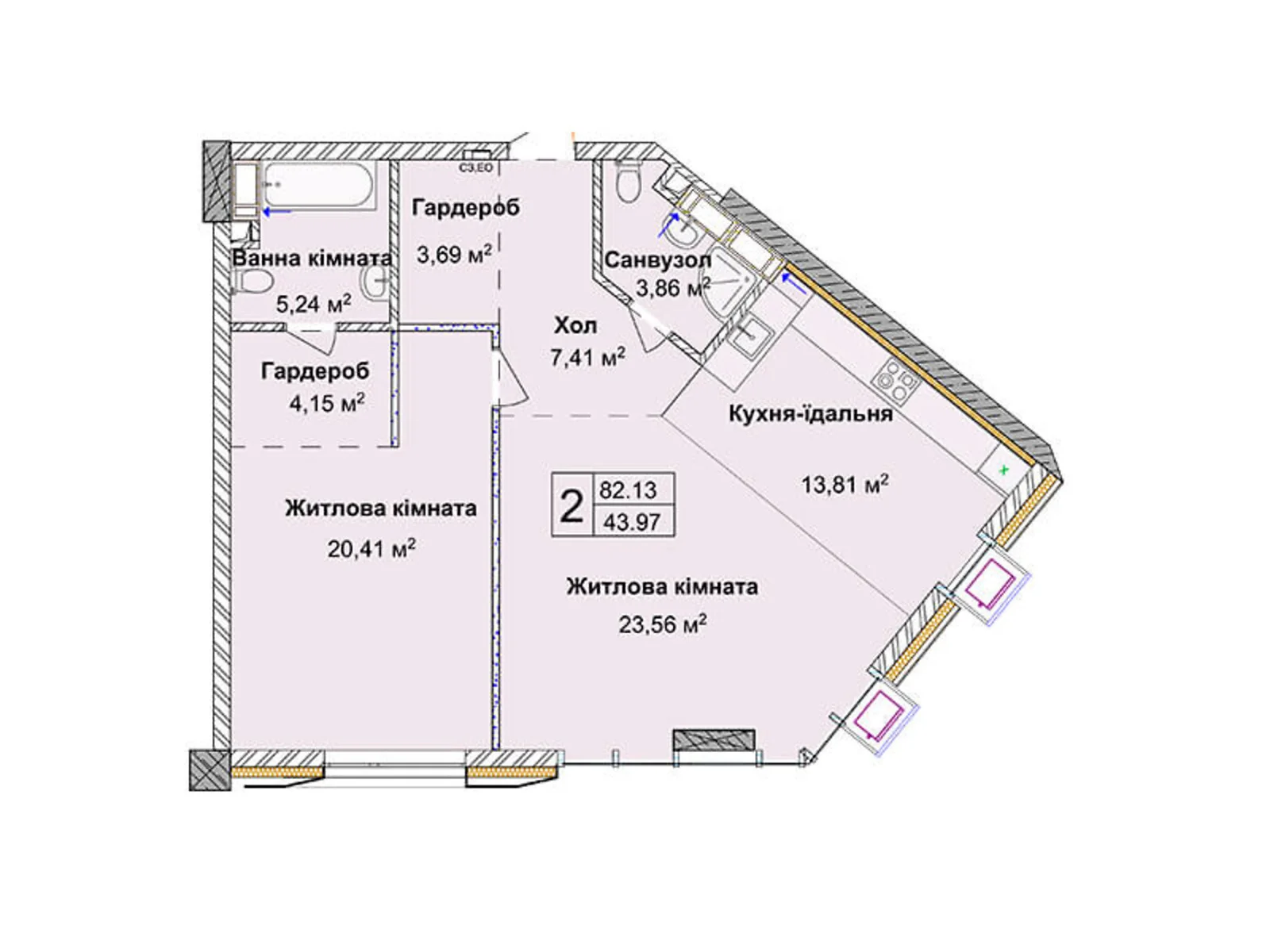 Продается 2-комнатная квартира 82.13 кв. м в Киеве, ул. Андрея Верхогляда(Драгомирова), 1-20А - фото 1