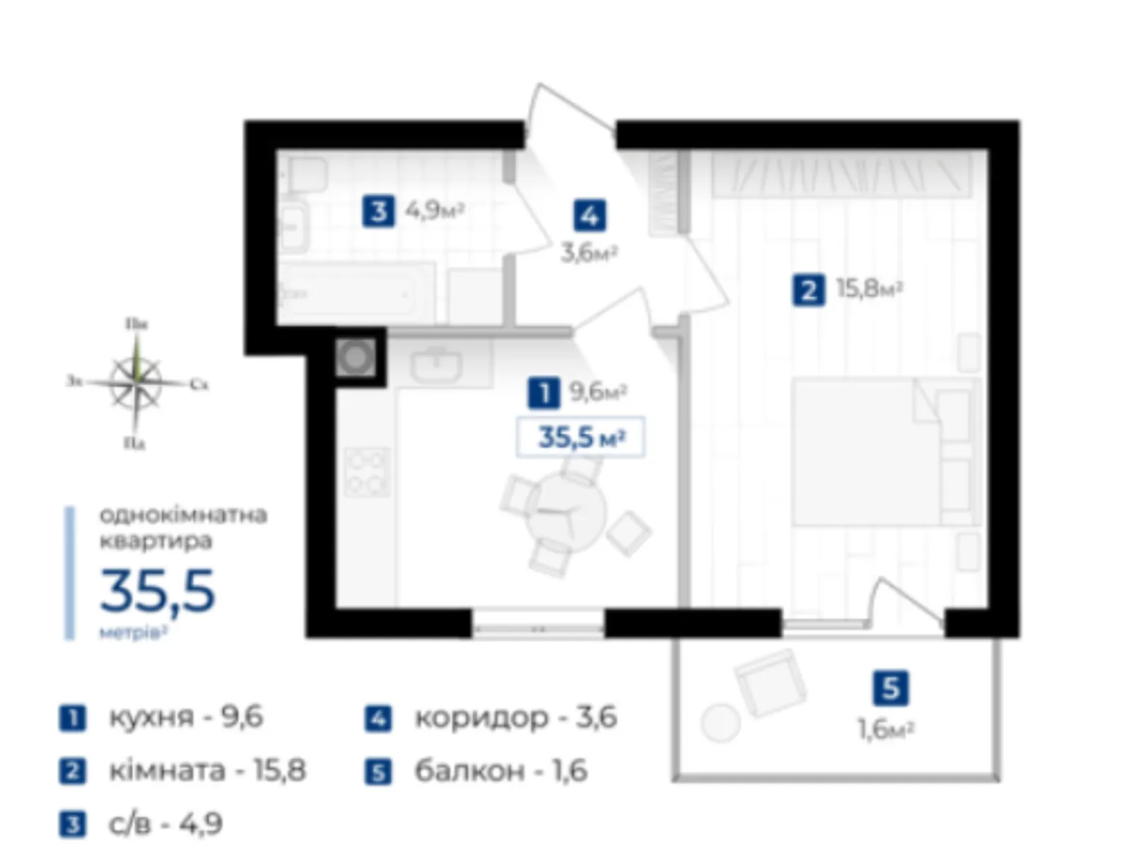 Продается 1-комнатная квартира 35.5 кв. м в Ивано-Франковске, ул. Левинского И. - фото 1