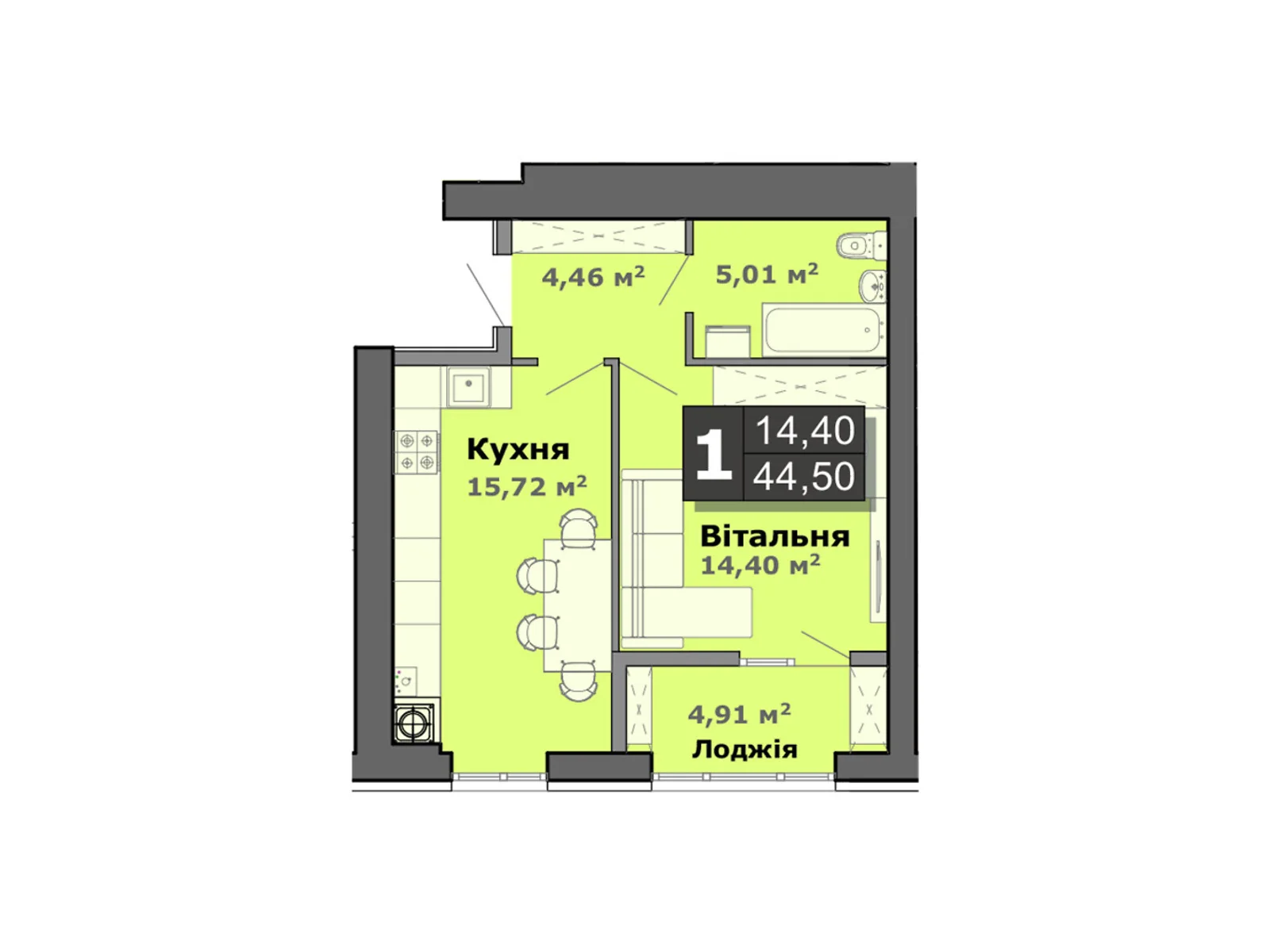 Продается 1-комнатная квартира 44.5 кв. м в Липинах, цена: 38268 $ - фото 1