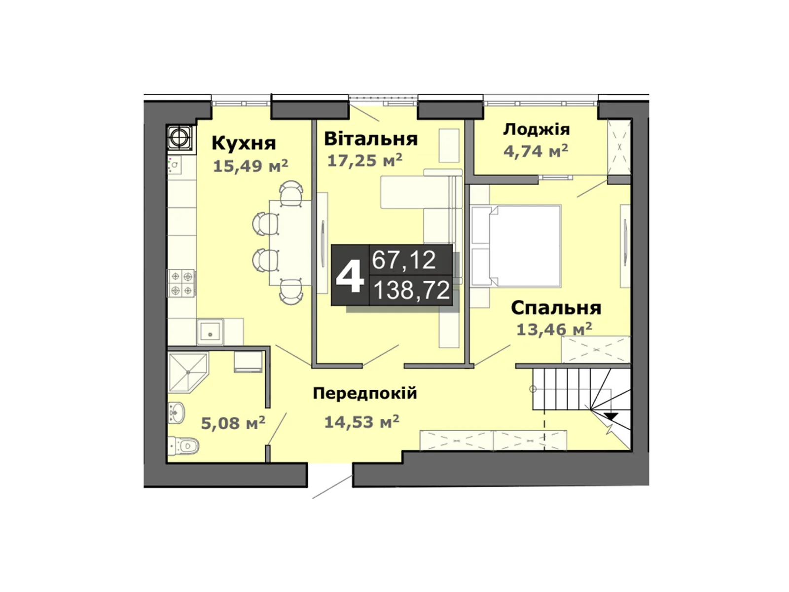 Продается 4-комнатная квартира 138.72 кв. м в Липинах, ул. Теремновская, 102-102А - фото 1