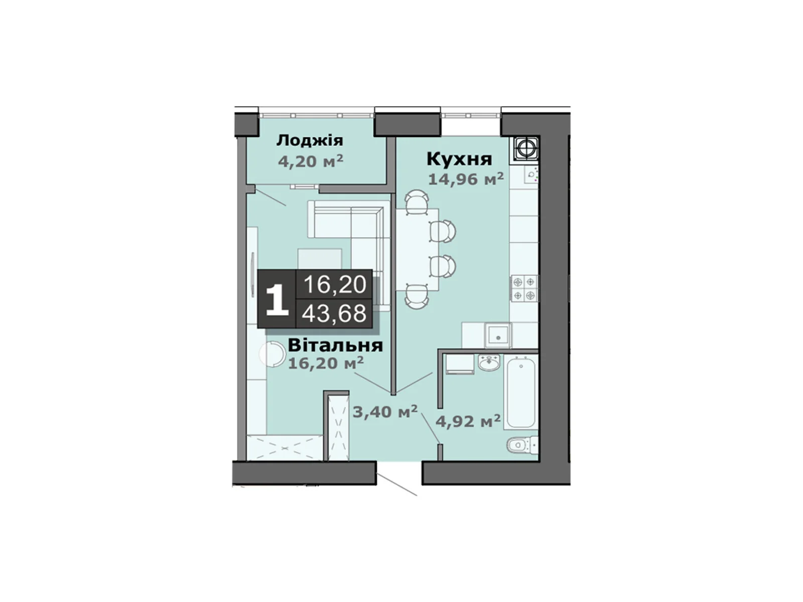 Продается 1-комнатная квартира 43.68 кв. м в Липинах, цена: 37425 $ - фото 1