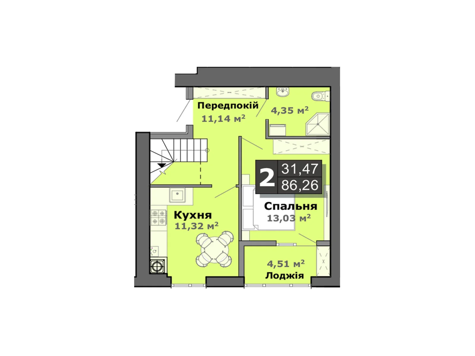 Продается 2-комнатная квартира 86.26 кв. м в Липинах, ул. Теремновская, 102-102А - фото 1