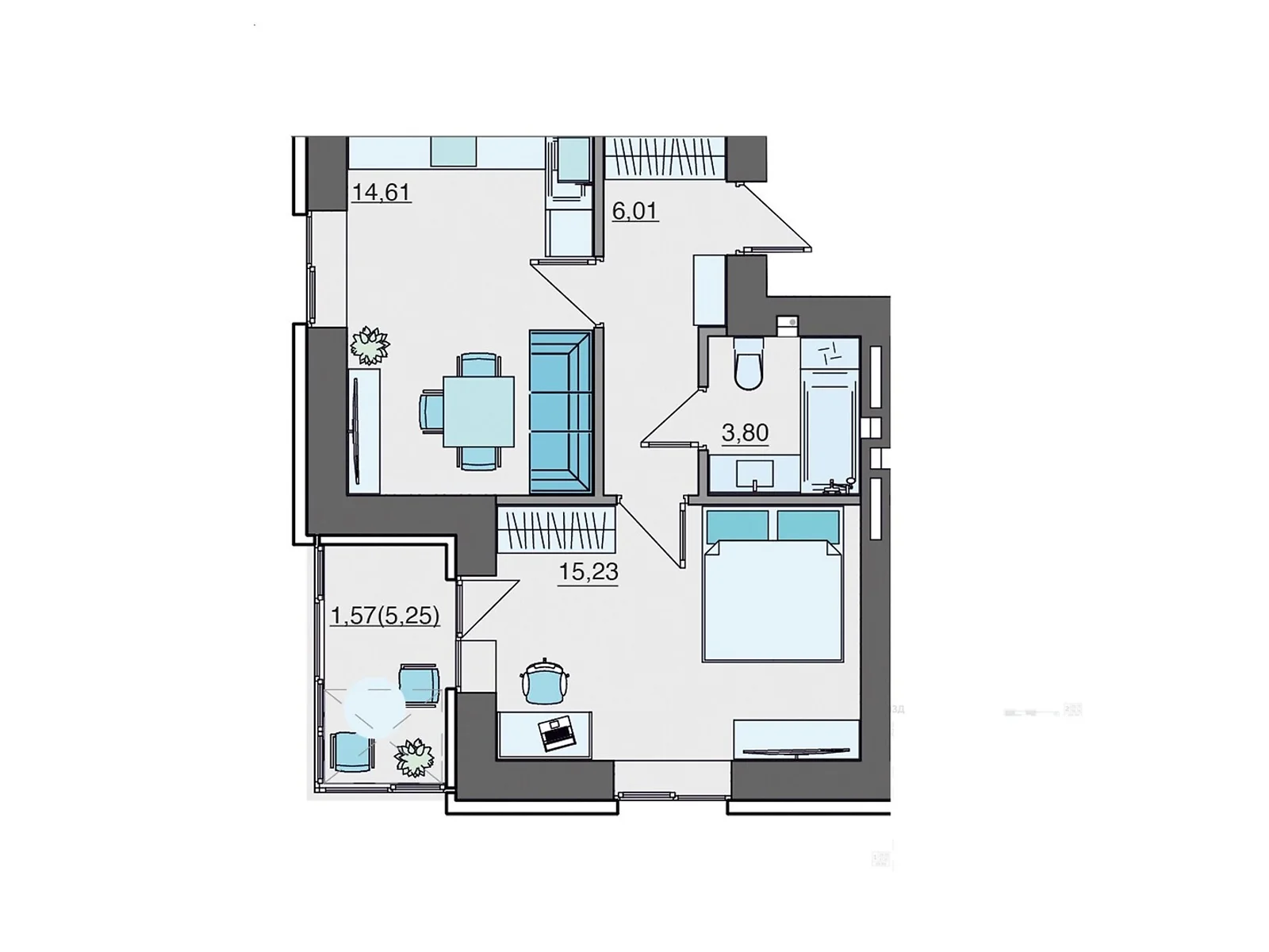 1-кімнатна квартира 41.22 кв. м у Луцьку, цена: 36225 $ - фото 1