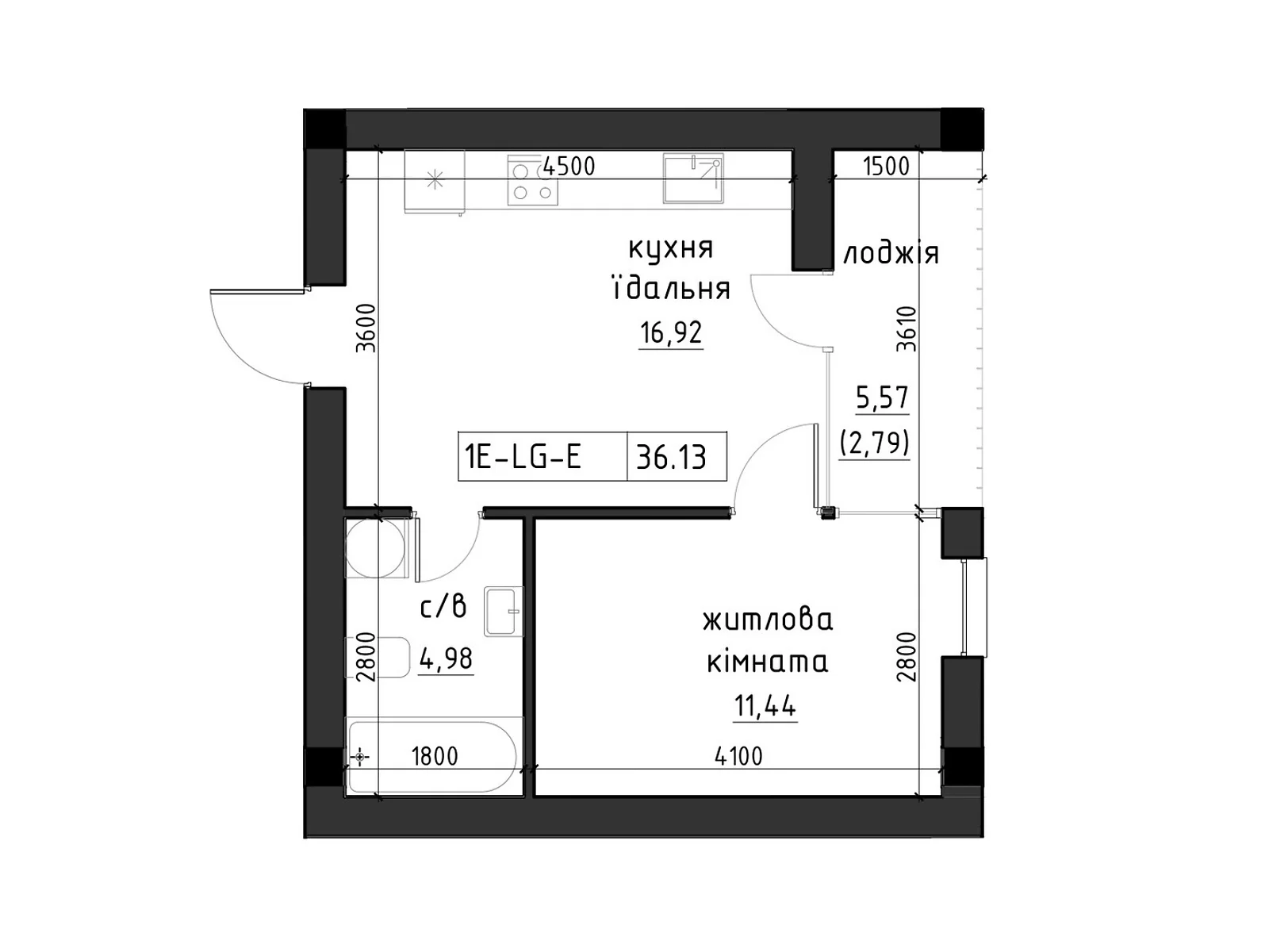 Продается 1-комнатная квартира 38.91 кв. м в Ужгороде, ул. Василия Гаджеги(Радищева), 1 - фото 1