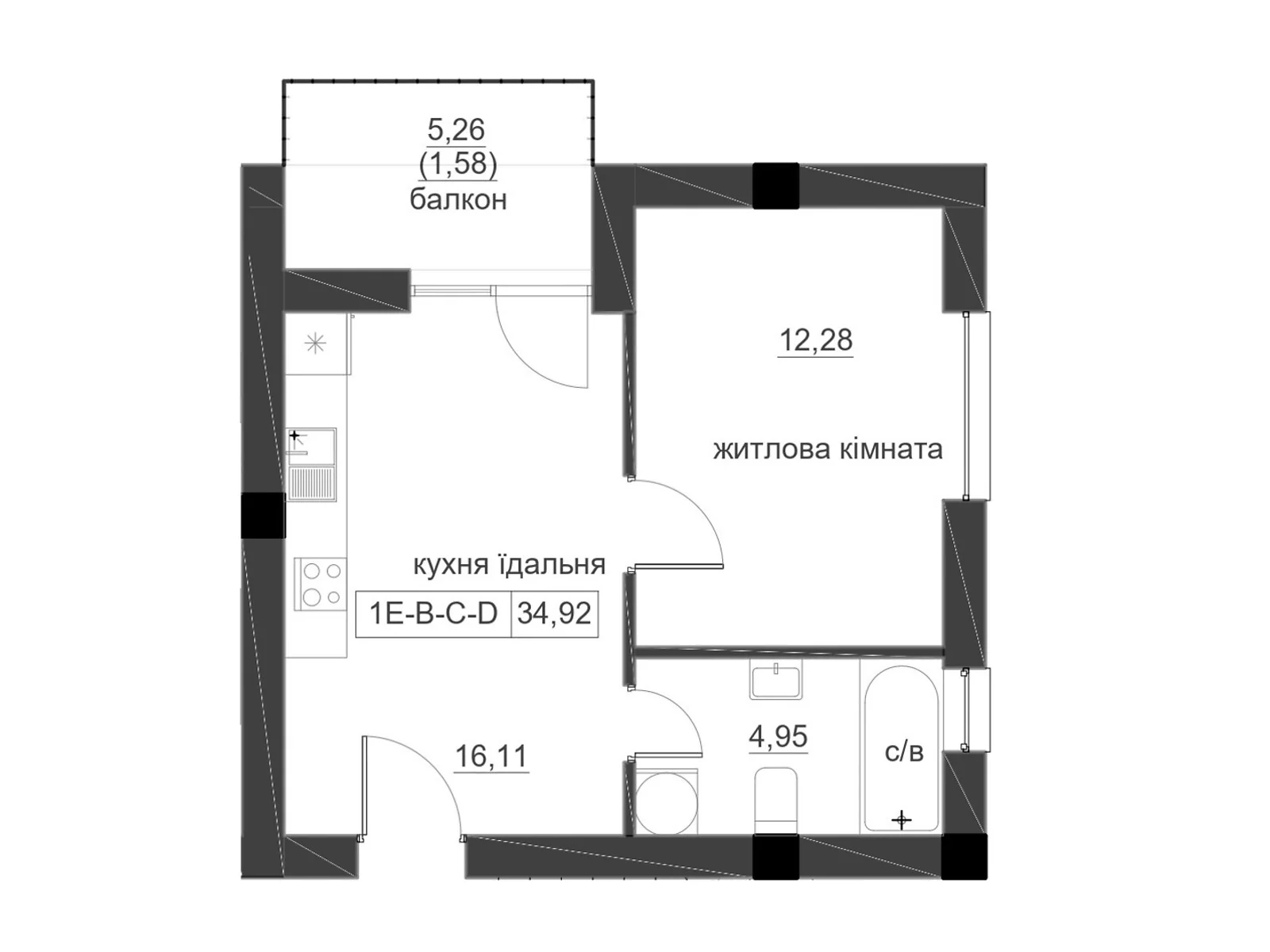 Продается 1-комнатная квартира 34.92 кв. м в Ужгороде, цена: 52974 $ - фото 1