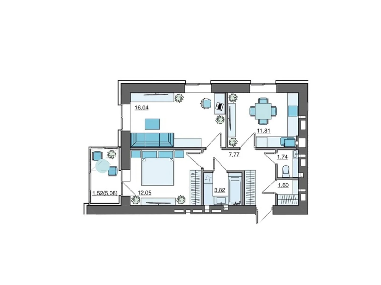 2-комнатная квартира 56.35 кв. м в Луцке, ул. Кирпичная, 28 - фото 1