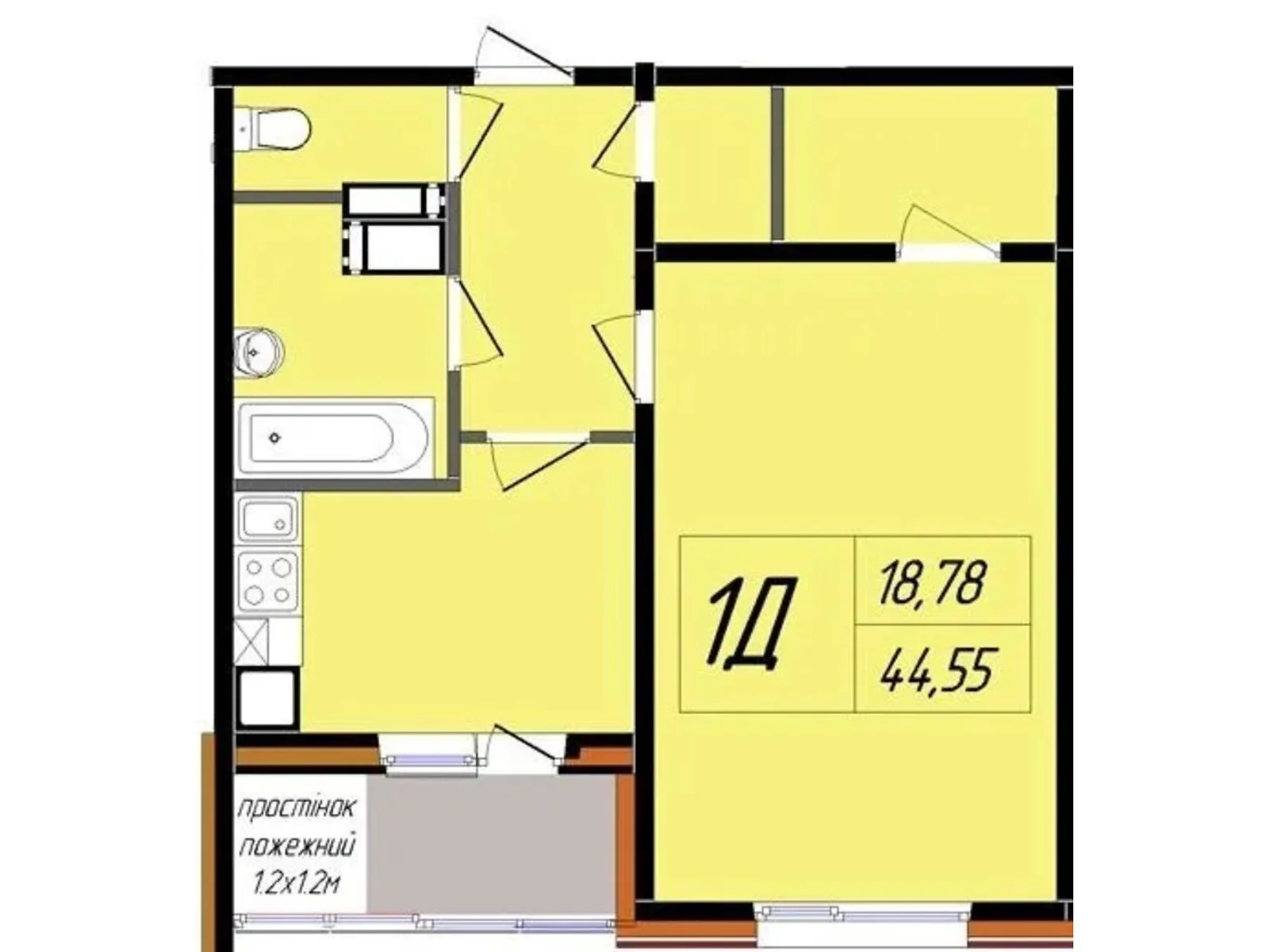 Продается 1-комнатная квартира 47.87 кв. м в Полтаве - фото 1