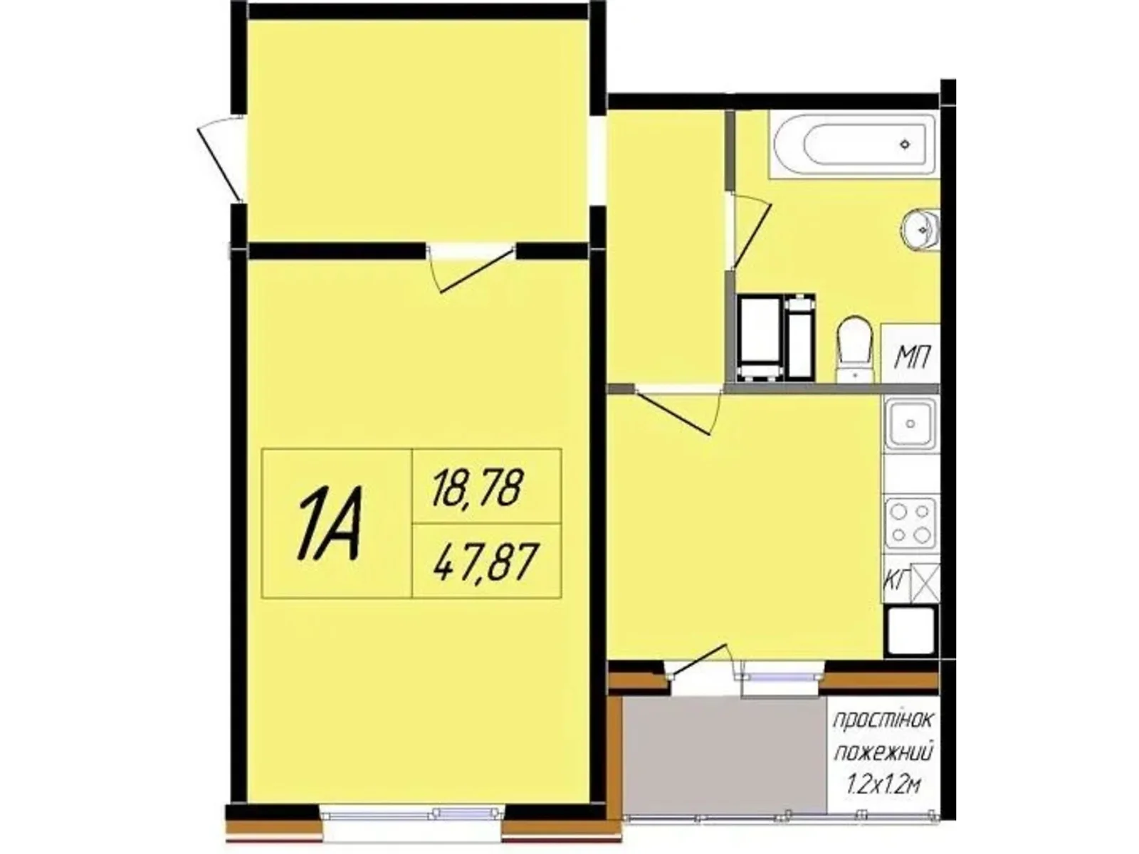 Продается 1-комнатная квартира 47.36 кв. м в Полтаве - фото 1