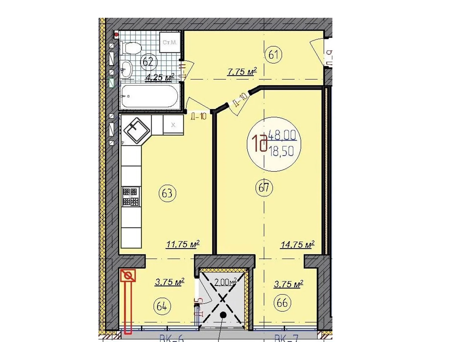 Продается 1-комнатная квартира 48 кв. м в Стрижавке, цена: 37880 $ - фото 1