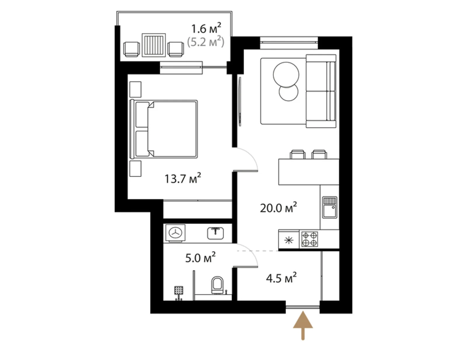 Продается 1-комнатная квартира 44 кв. м в Ужгороде, ул. Живописная, 8 - фото 1