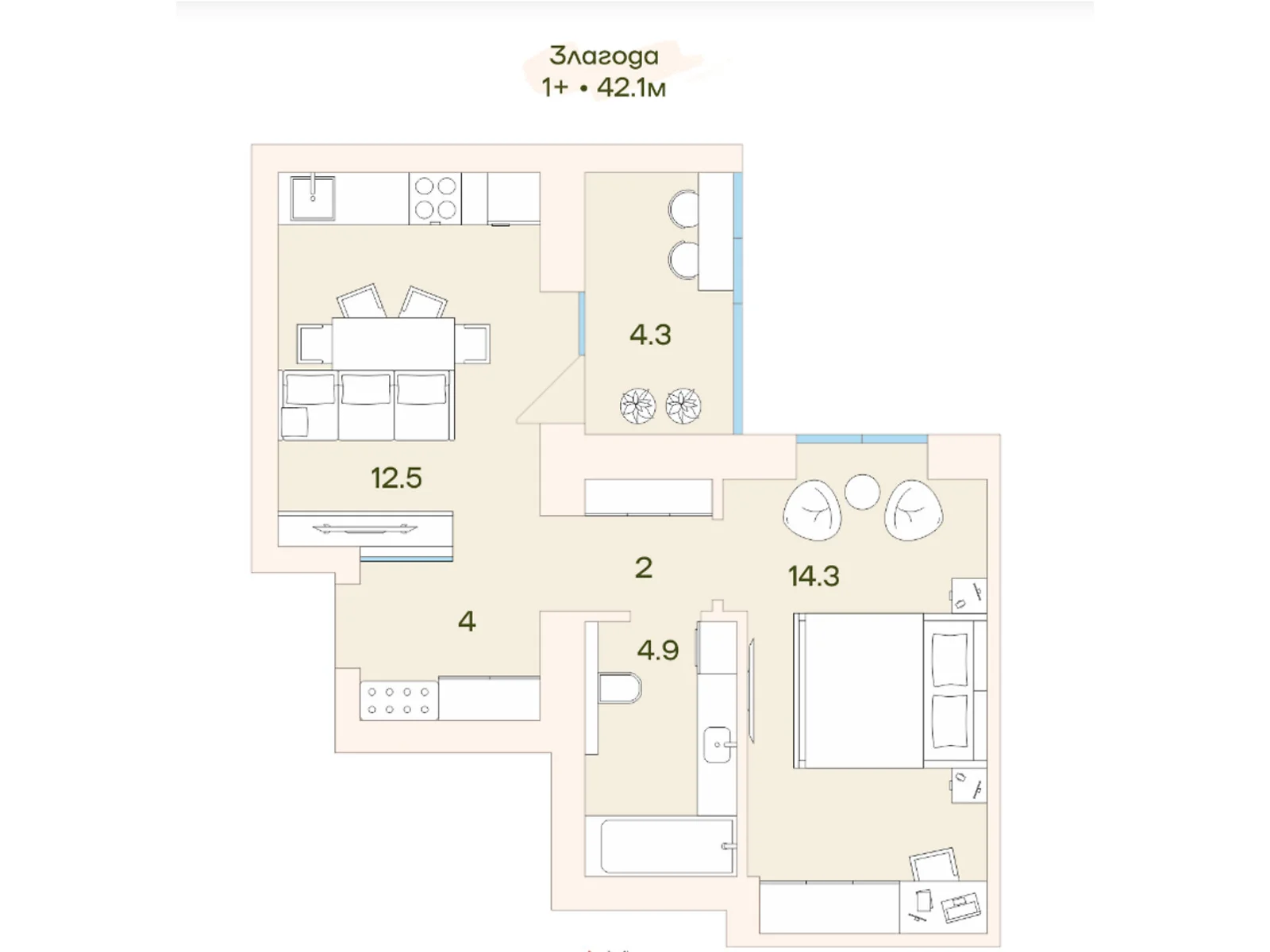 1-комнатная квартира 42.2 кв. м в Луцке, цена: 44576 $ - фото 1