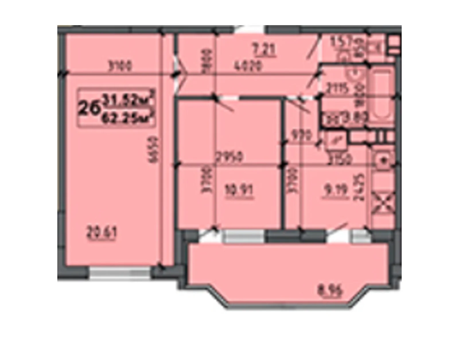Продається 2-кімнатна квартира 64.6 кв. м у Черкасах, цена: 43587 $ - фото 1
