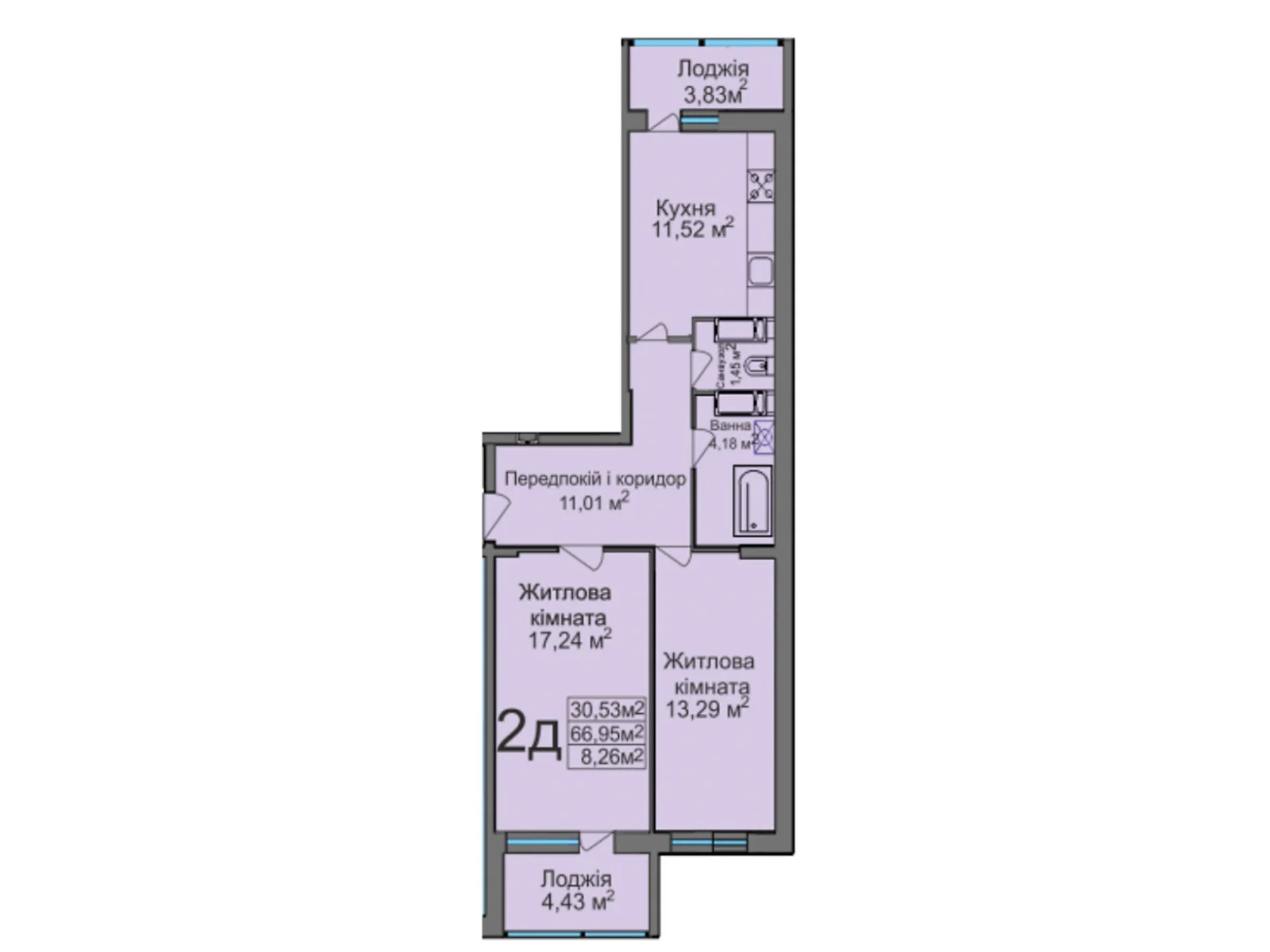 Продается 2-комнатная квартира 68.6 кв. м в Черкассах, ул. Тараскова, 5 - фото 1