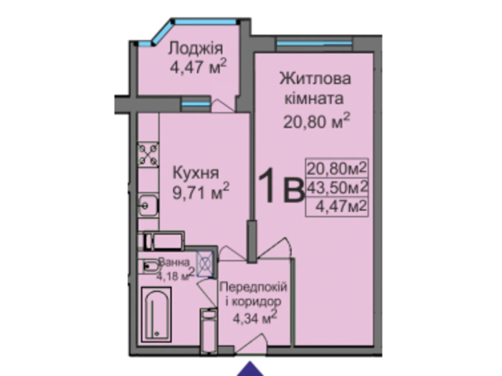 Продається 1-кімнатна квартира 43.5 кв. м у Черкасах, вул. Тараскова, 5 - фото 1