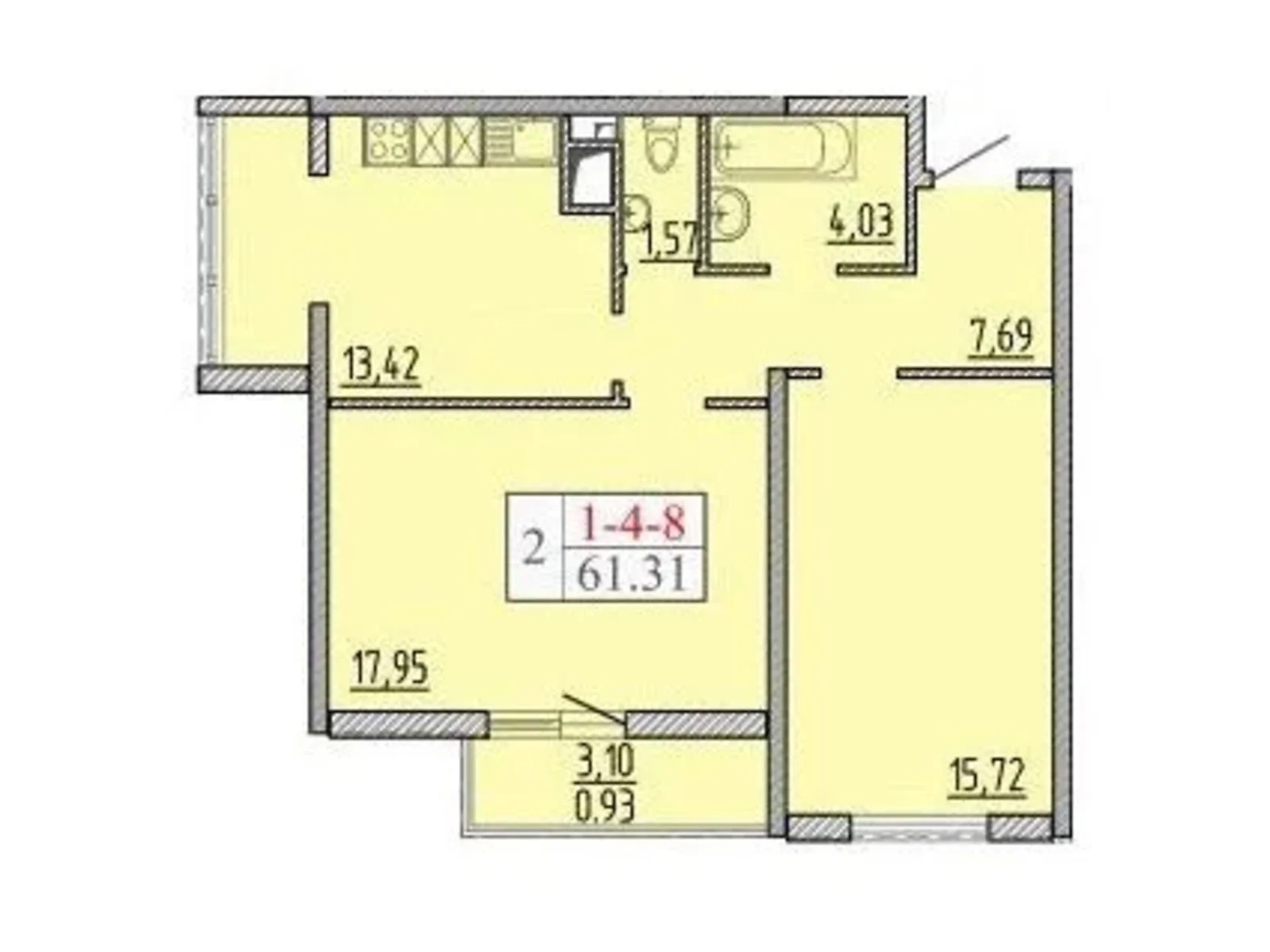 Продається 2-кімнатна квартира 61.31 кв. м у Лиманці, вул. Архітекторська - фото 1