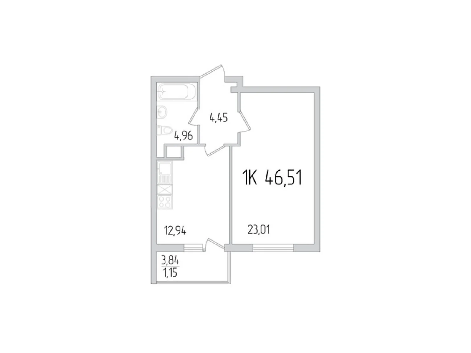 Продается 1-комнатная квартира 46.51 кв. м в Крыжановка, ул. Академика Сахарова - фото 1