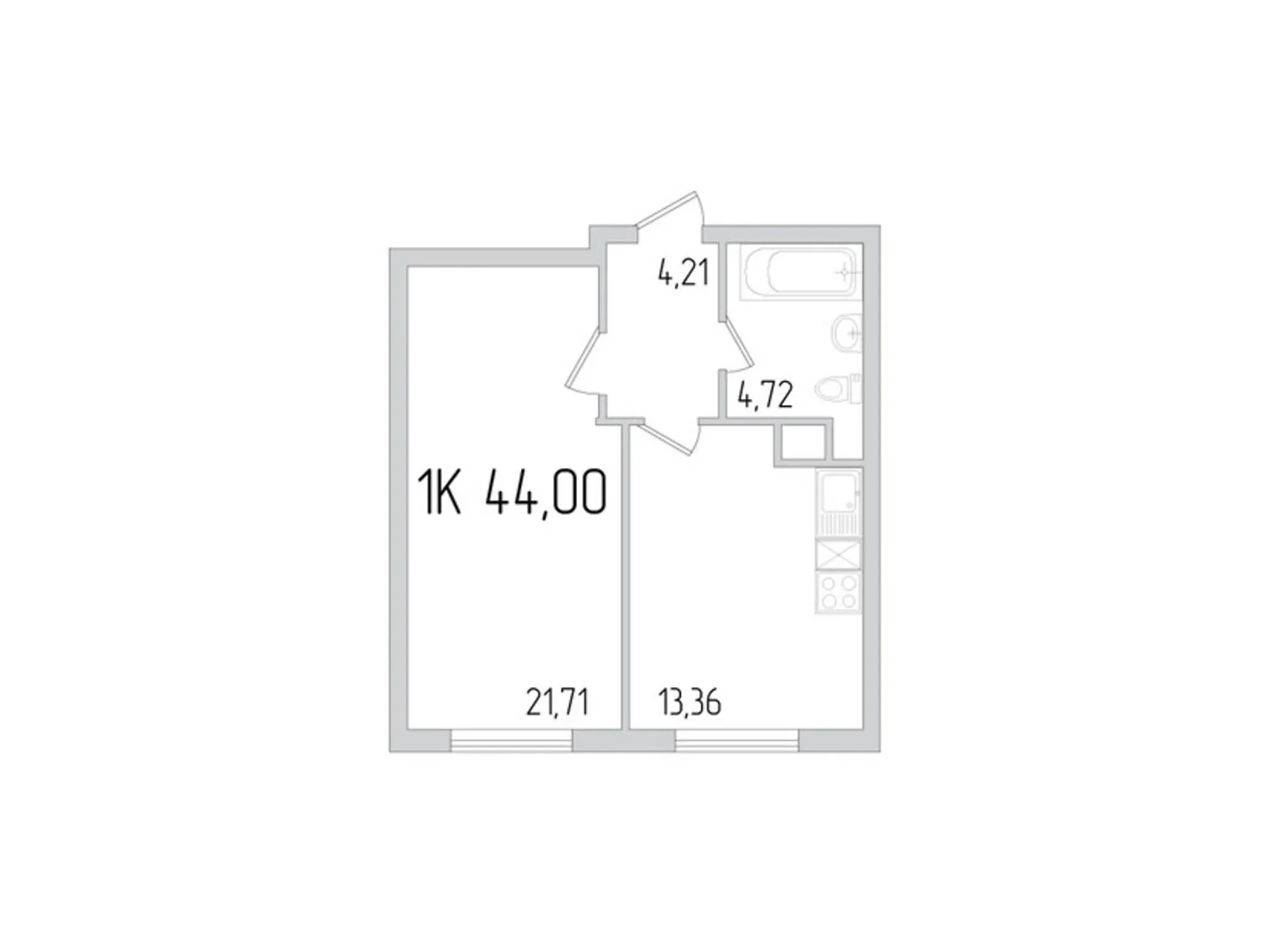 Продается 1-комнатная квартира 44 кв. м в Крыжановка, ул. Академика Сахарова - фото 1