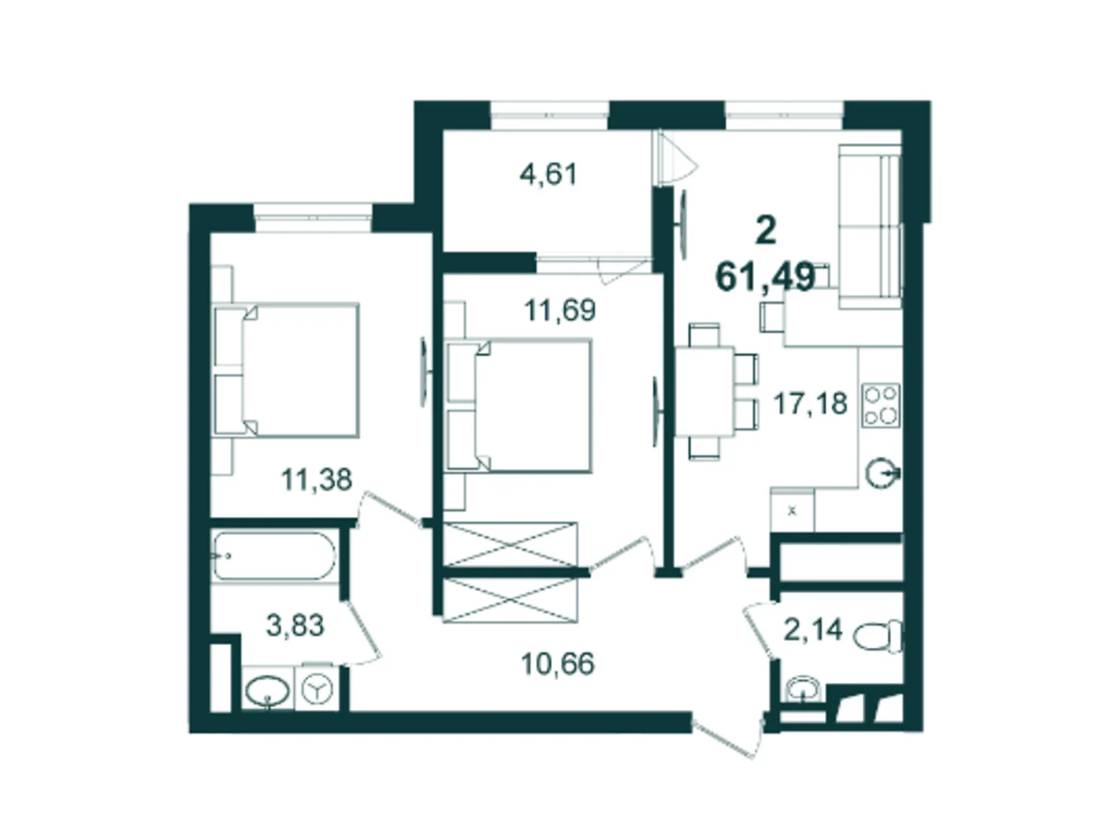 Продается 2-комнатная квартира 61.55 кв. м в Львове, ул. Зеленая, 115 - фото 1