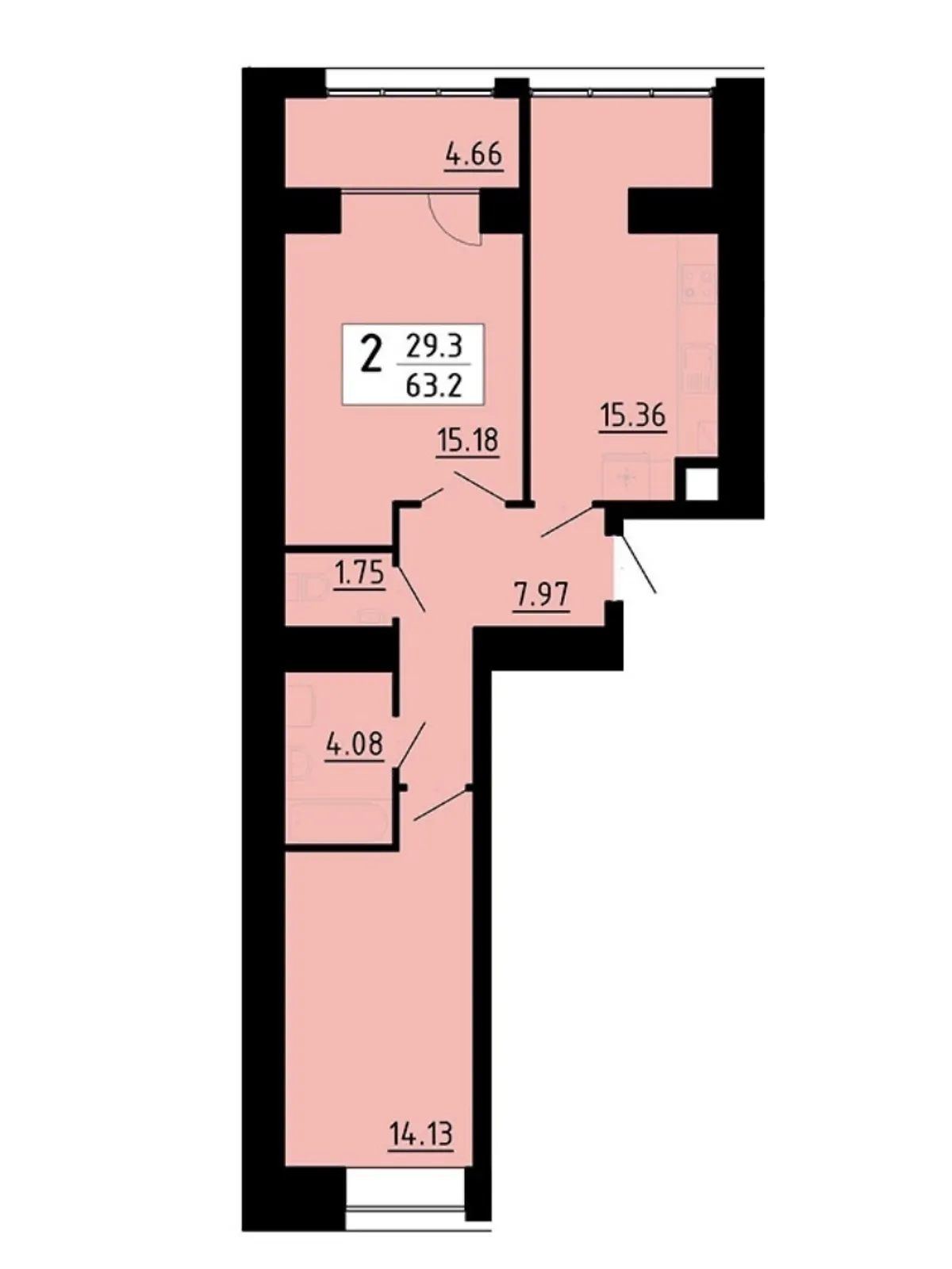 2-кімнатна квартира 63.2 кв. м у Тернополі, цена: 1896000 грн - фото 1