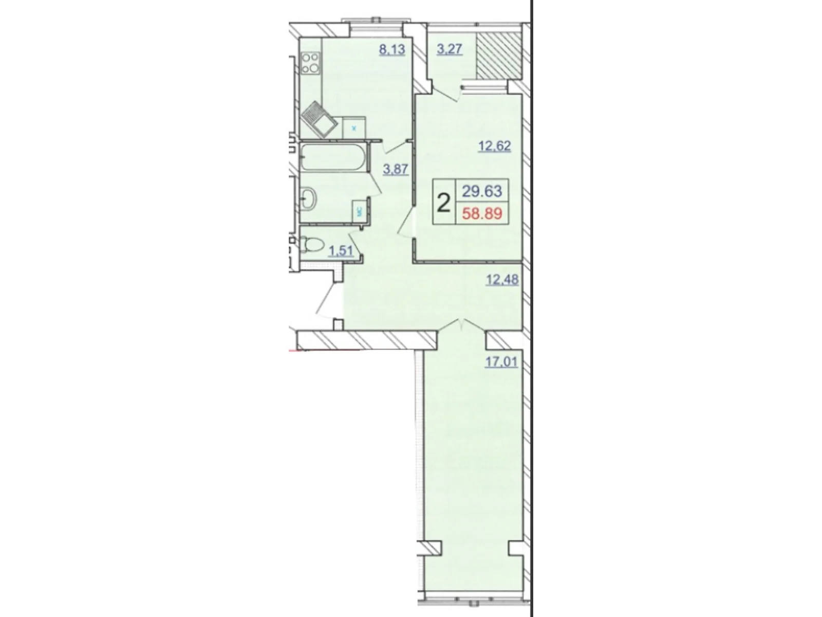 Продается 2-комнатная квартира 58.89 кв. м в Хмельницком, ул. Панаса Мирного, 18/2 - фото 1