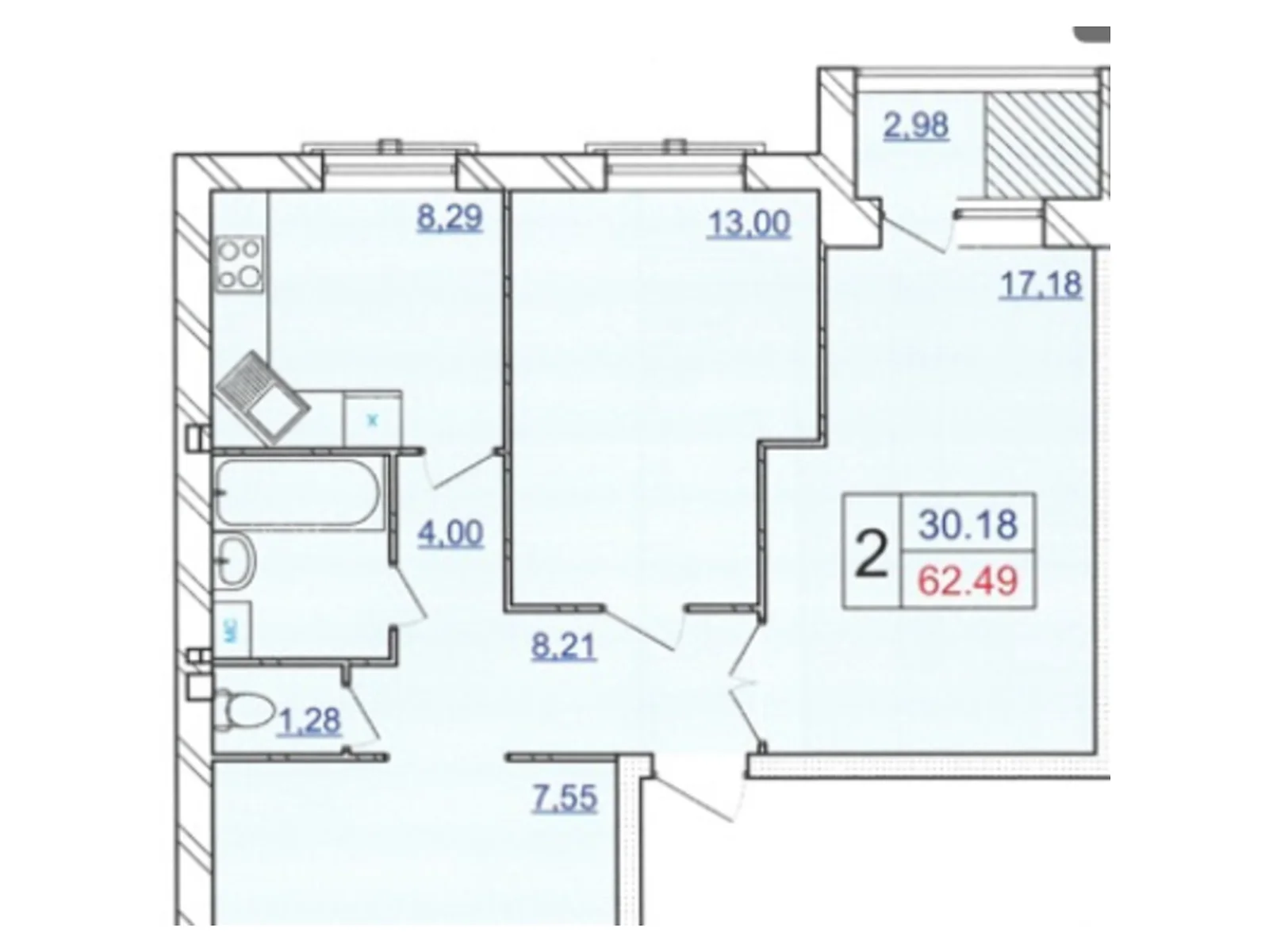 Продается 2-комнатная квартира 62.49 кв. м в Хмельницком, ул. Панаса Мирного, 18/2 - фото 1