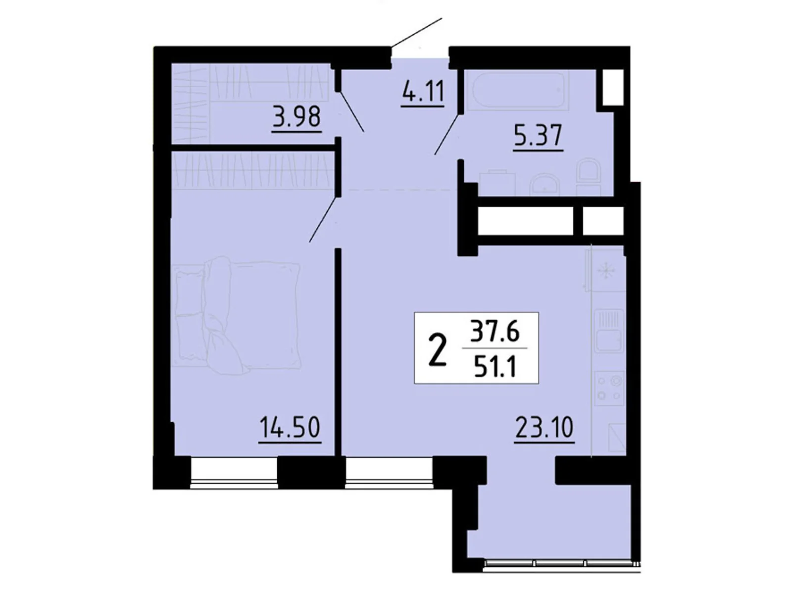 1-кімнатна квартира 51.1 кв. м у Тернополі, вул. Енергетична, 5 - фото 1