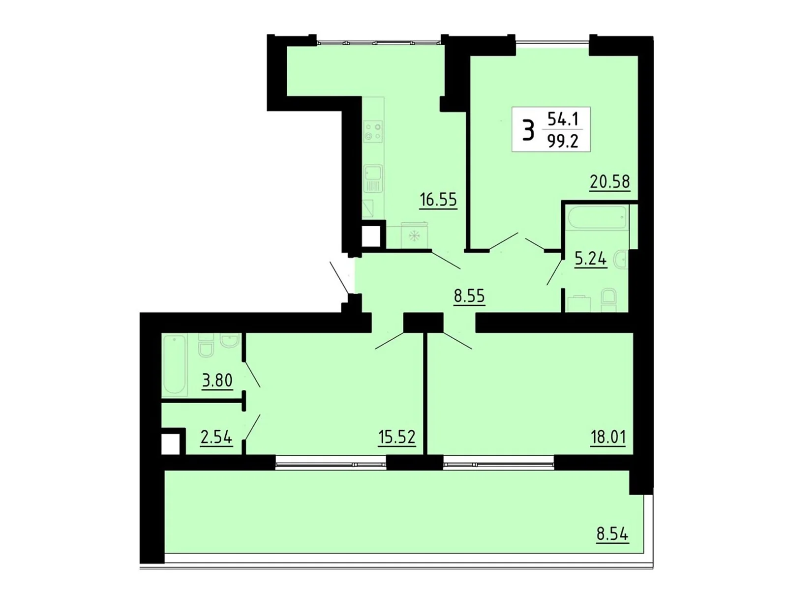 3-комнатная квартира 99.2 кв. м в Тернополе, ул. Энергетическая, 5 - фото 1