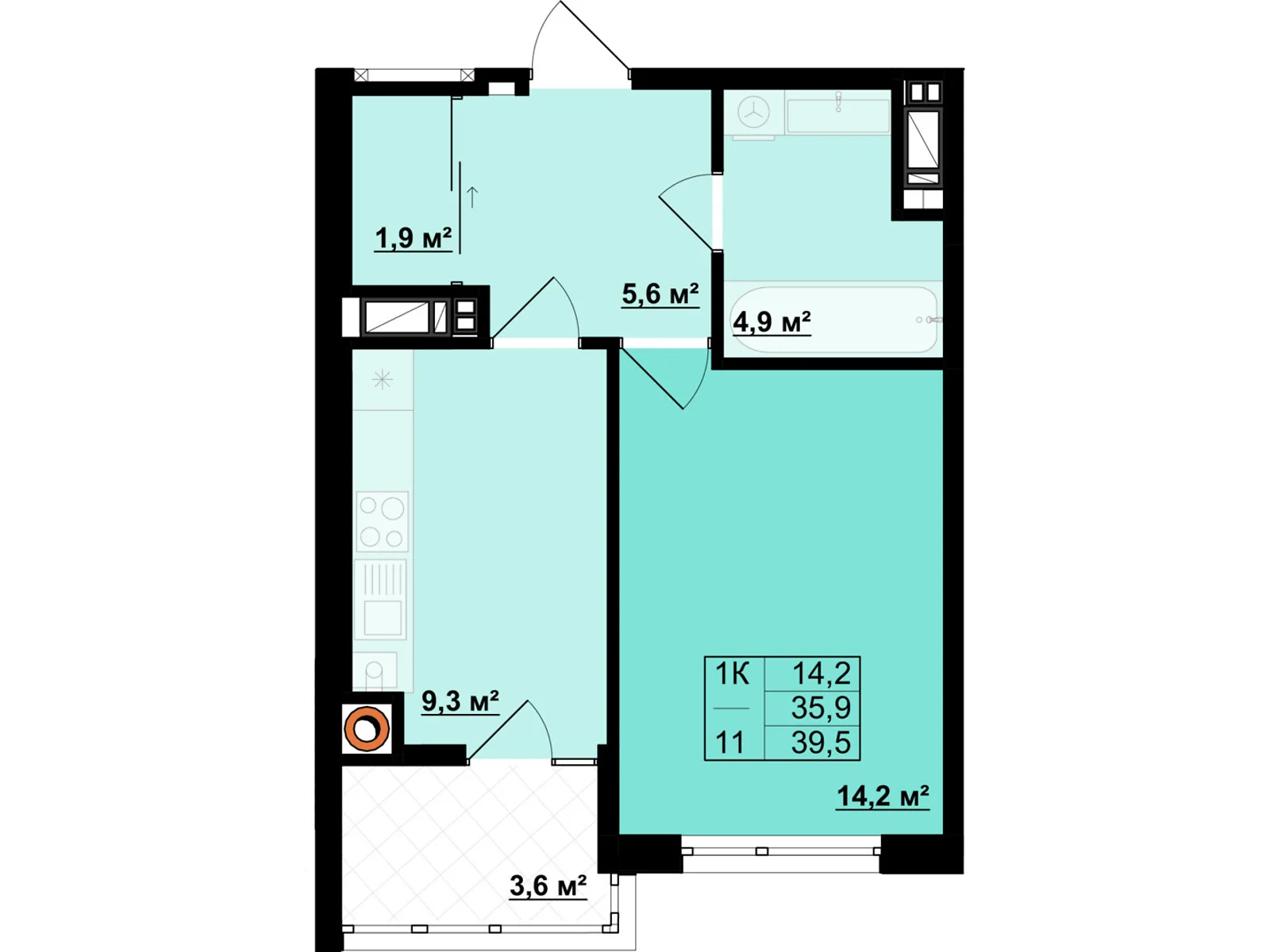 Продается 1-комнатная квартира 39.5 кв. м в Ивано-Франковске, ул. Кобылянской, 20 - фото 1