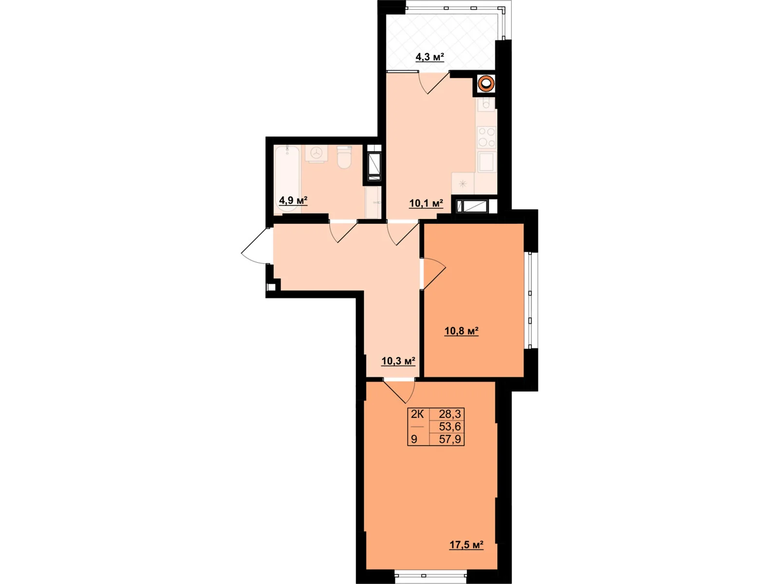 Продается 2-комнатная квартира 57.9 кв. м в Ивано-Франковске, ул. Кобылянской, 20 - фото 1