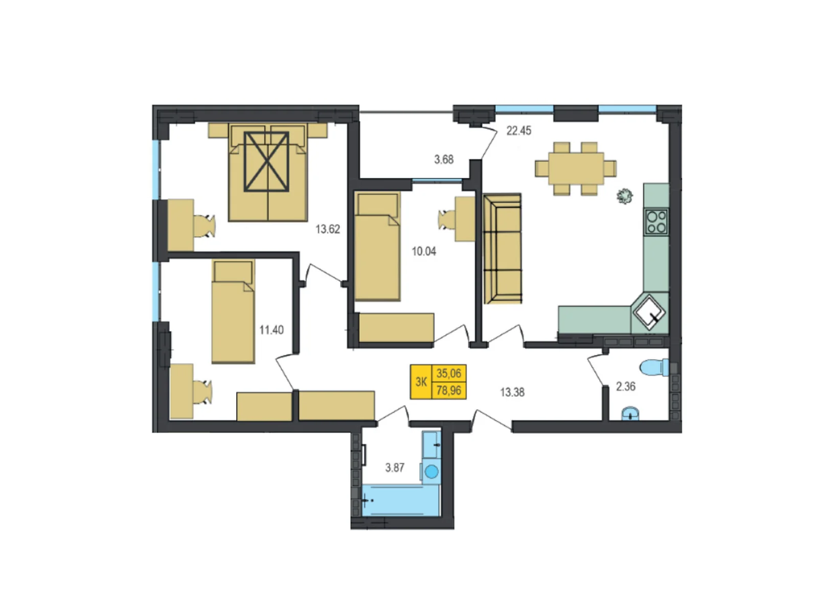 Продается 3-комнатная квартира 78.96 кв. м в Струмовке, ул. Парковая, 72 - фото 1