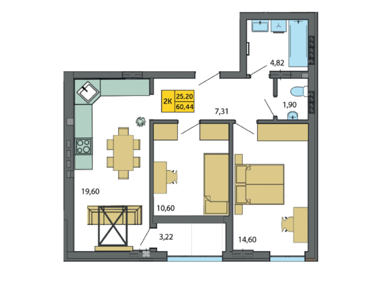 Продается 2-комнатная квартира 60.44 кв. м в Струмовке, ул. Парковая, 72 - фото 1