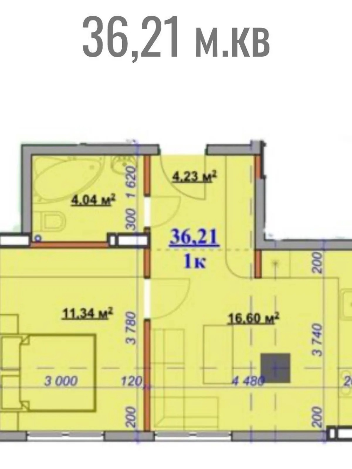 Продается 1-комнатная квартира 36.21 кв. м в Ивано-Франковске, ул. Целевича Юлиана, 28 - фото 1