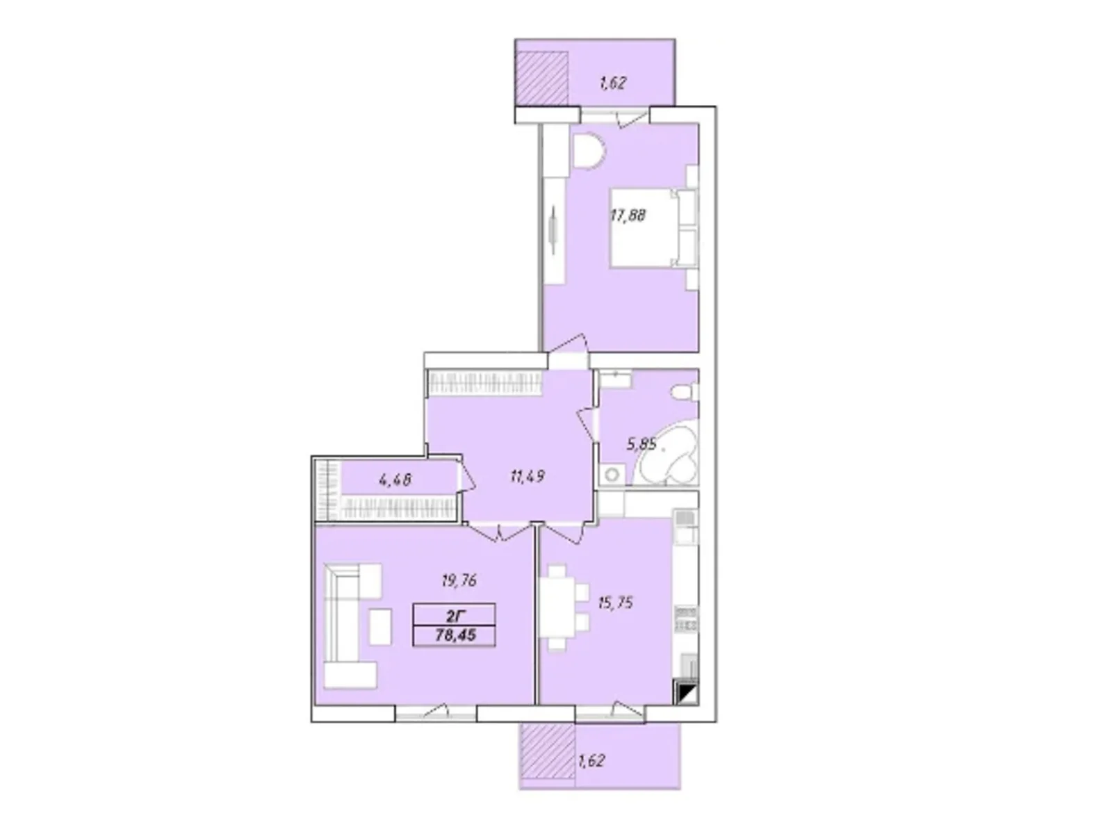 Продается 2-комнатная квартира 78.45 кв. м в Чернигове - фото 1